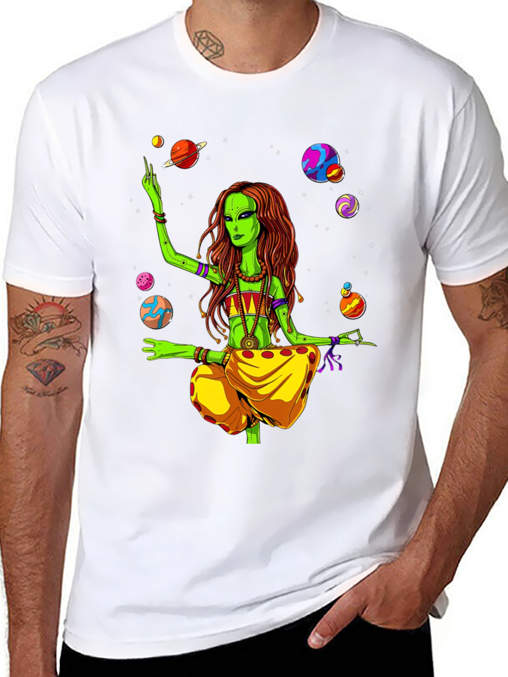 Alien Yoga Planets Graphic T-Shirt
