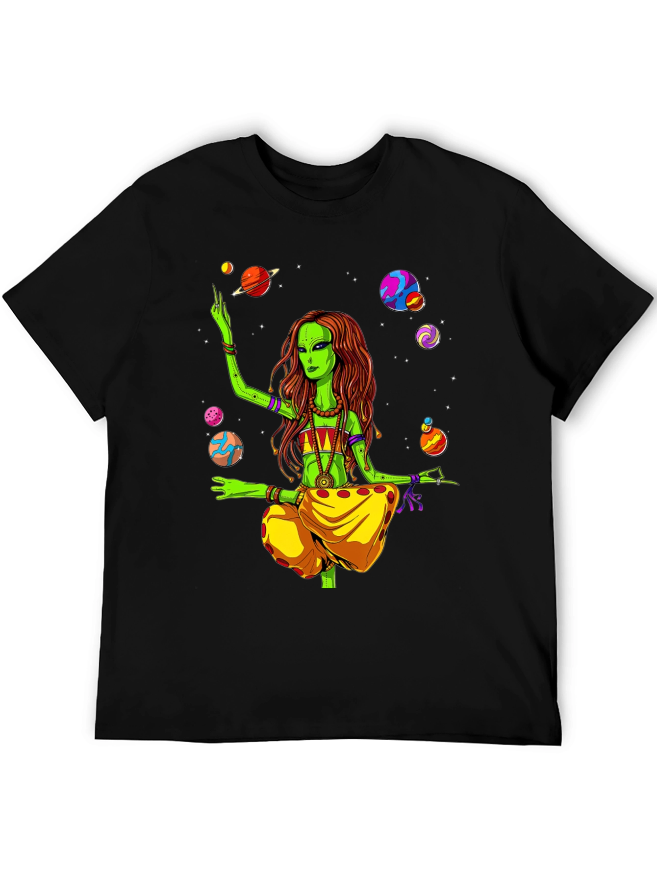 Alien Yoga Planets Graphic T-Shirt