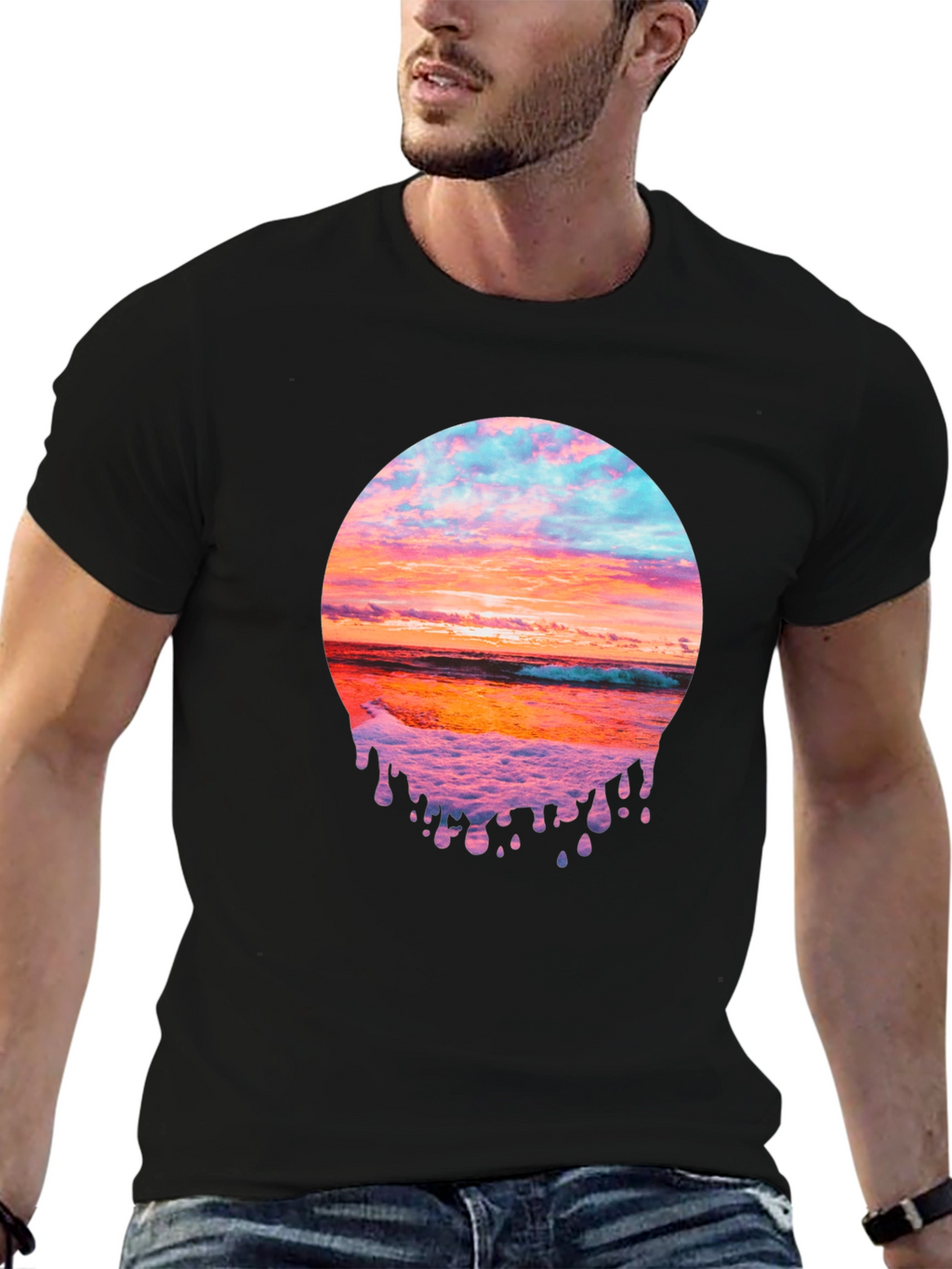 Sunset Beach Graphic Tee - Black