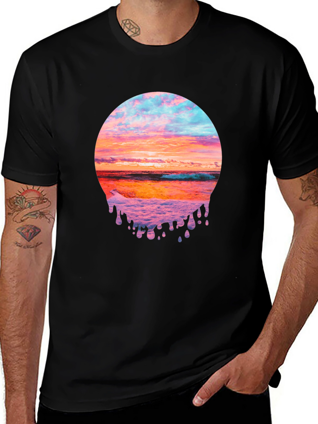 Sunset Beach Graphic Tee - Black
