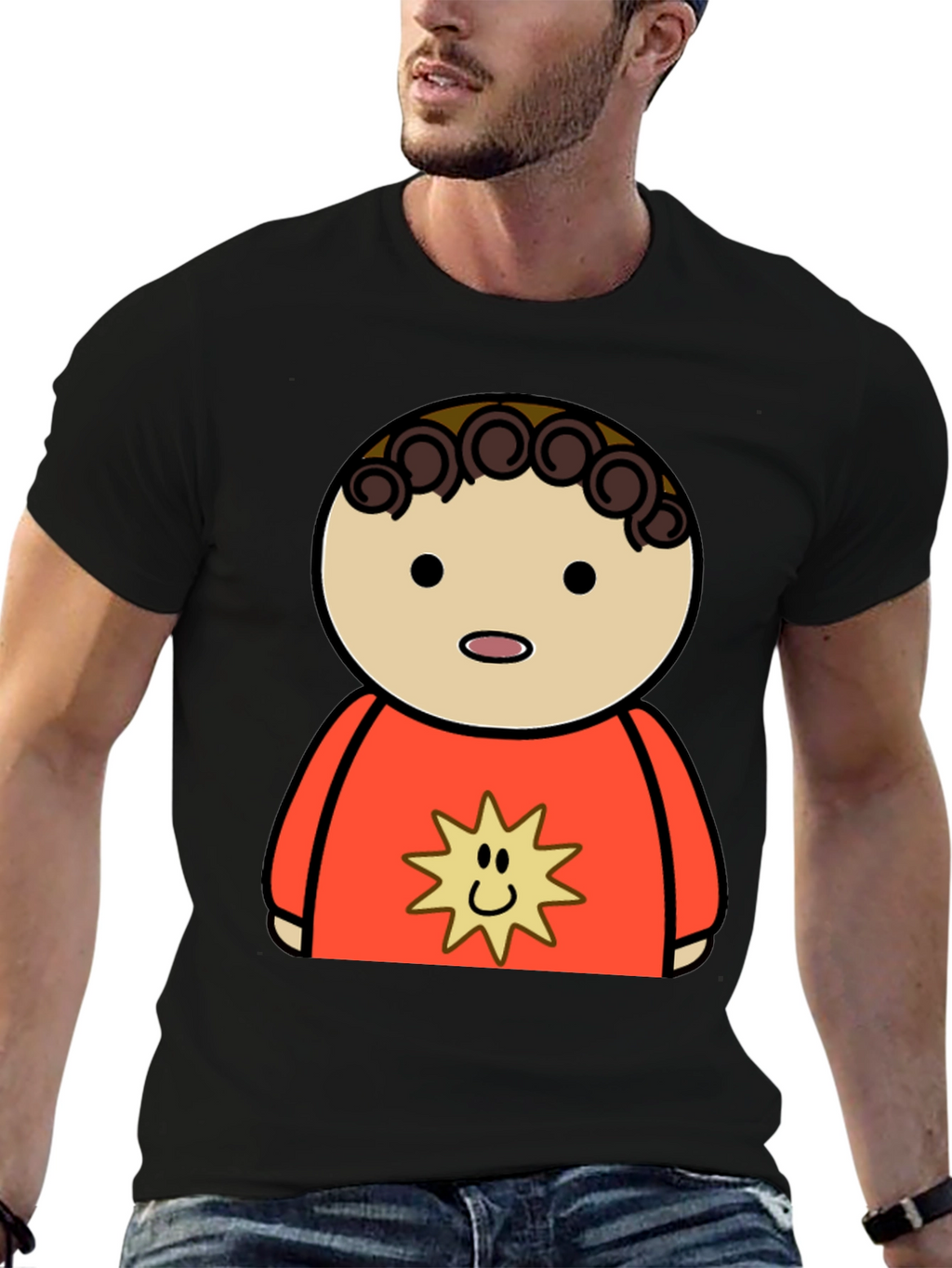 Cartoon Character Graphic Tee - Black