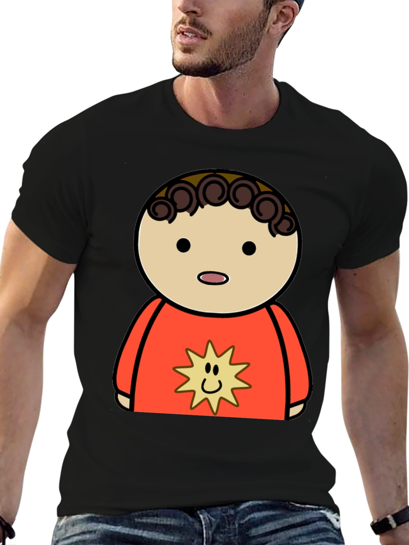 Cartoon Character Graphic Tee - Black