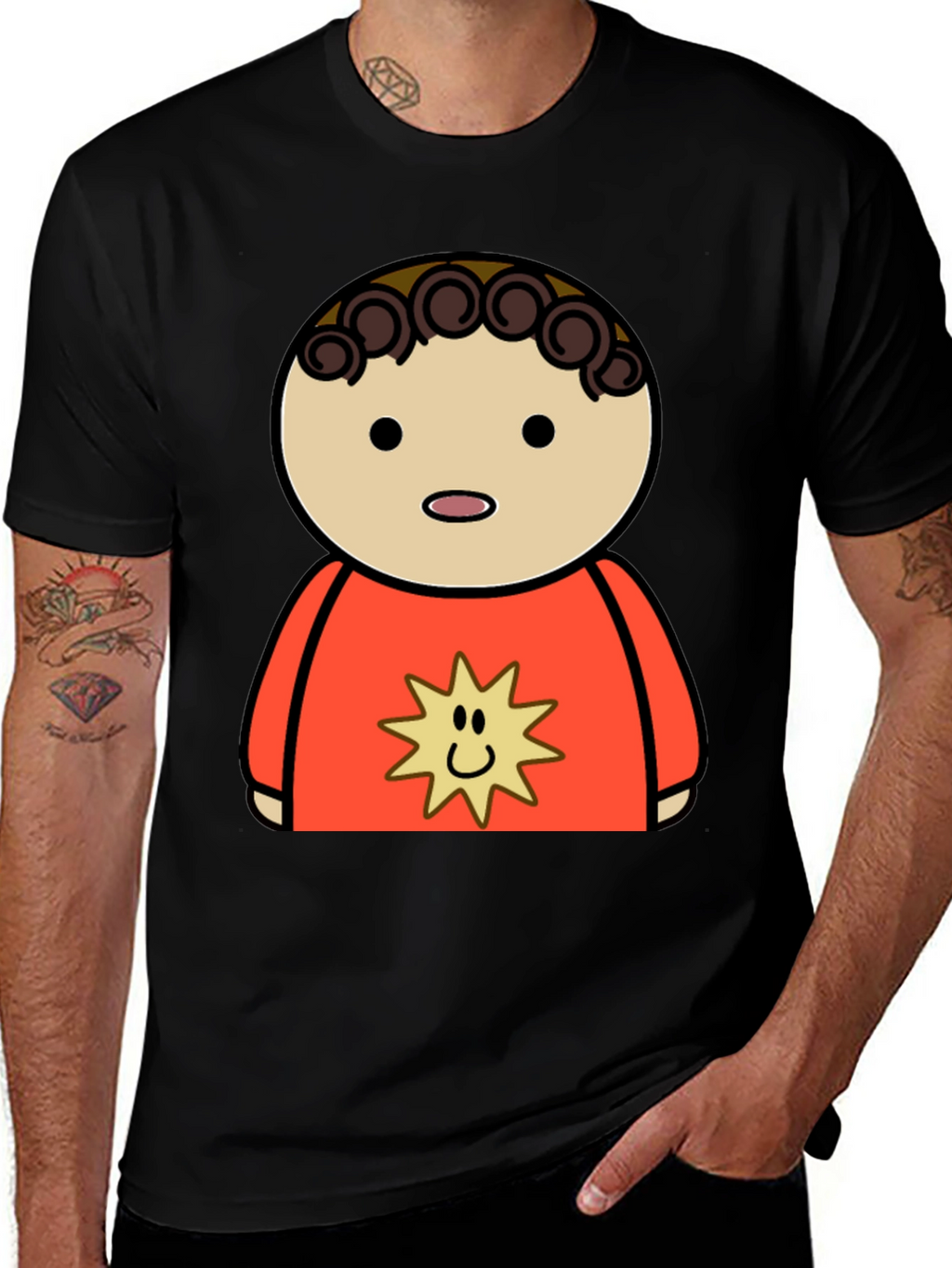 Cartoon Character Graphic Tee - Black