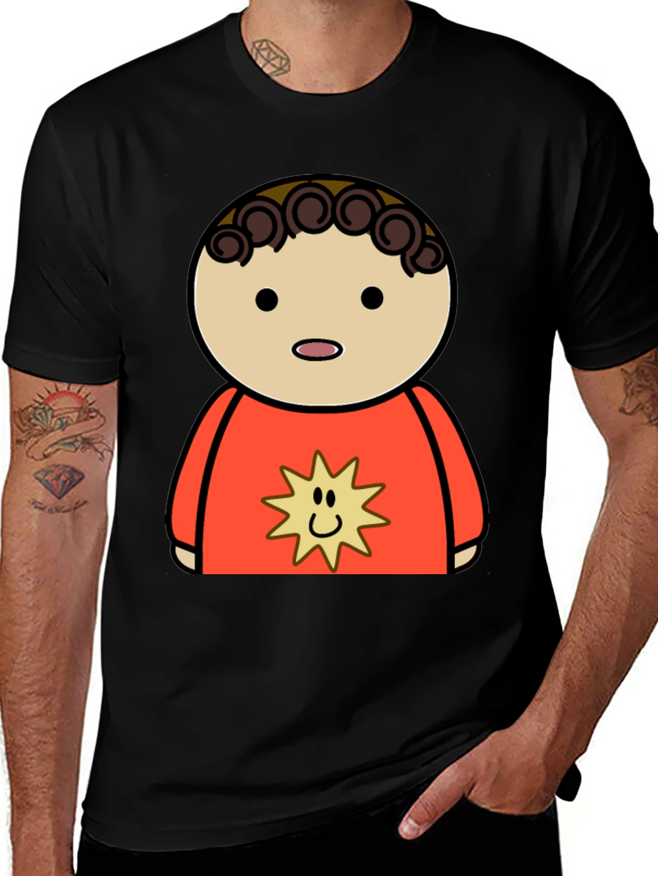 Cartoon Character Graphic Tee - Black