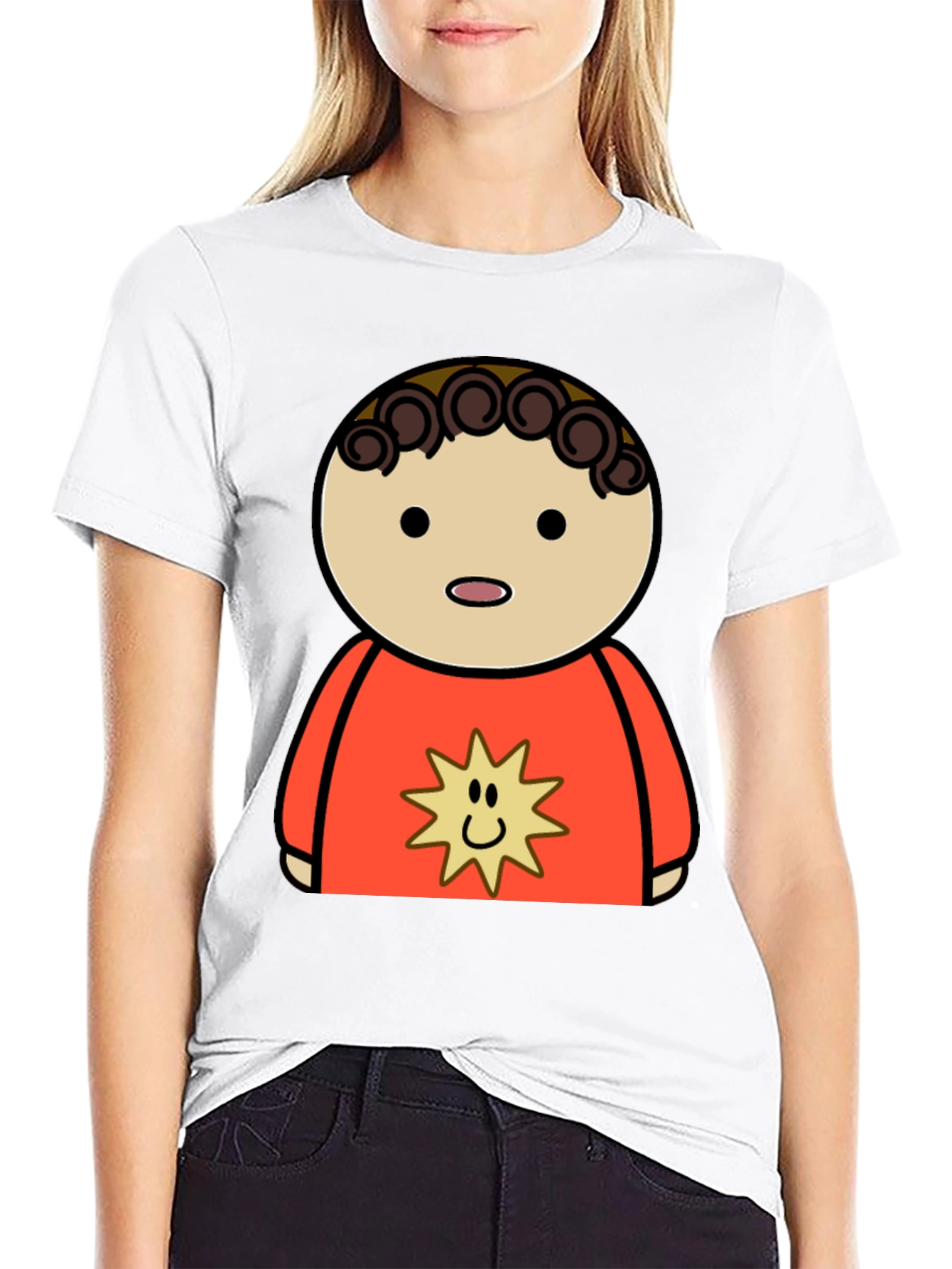 Cartoon Character Graphic Tee - Black