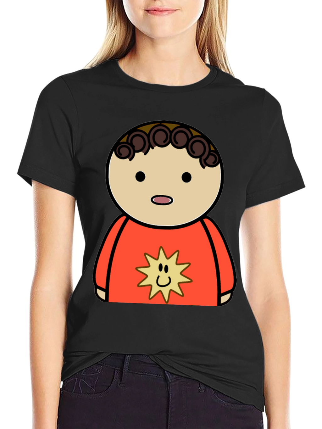 Cartoon Character Graphic Tee - Black