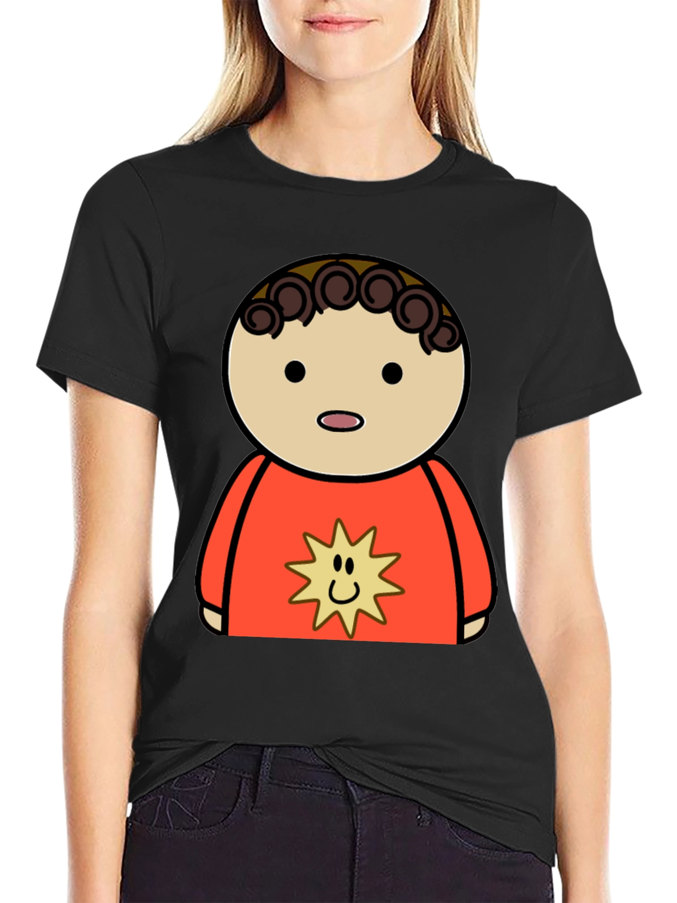 Cartoon Character Graphic Tee - Black