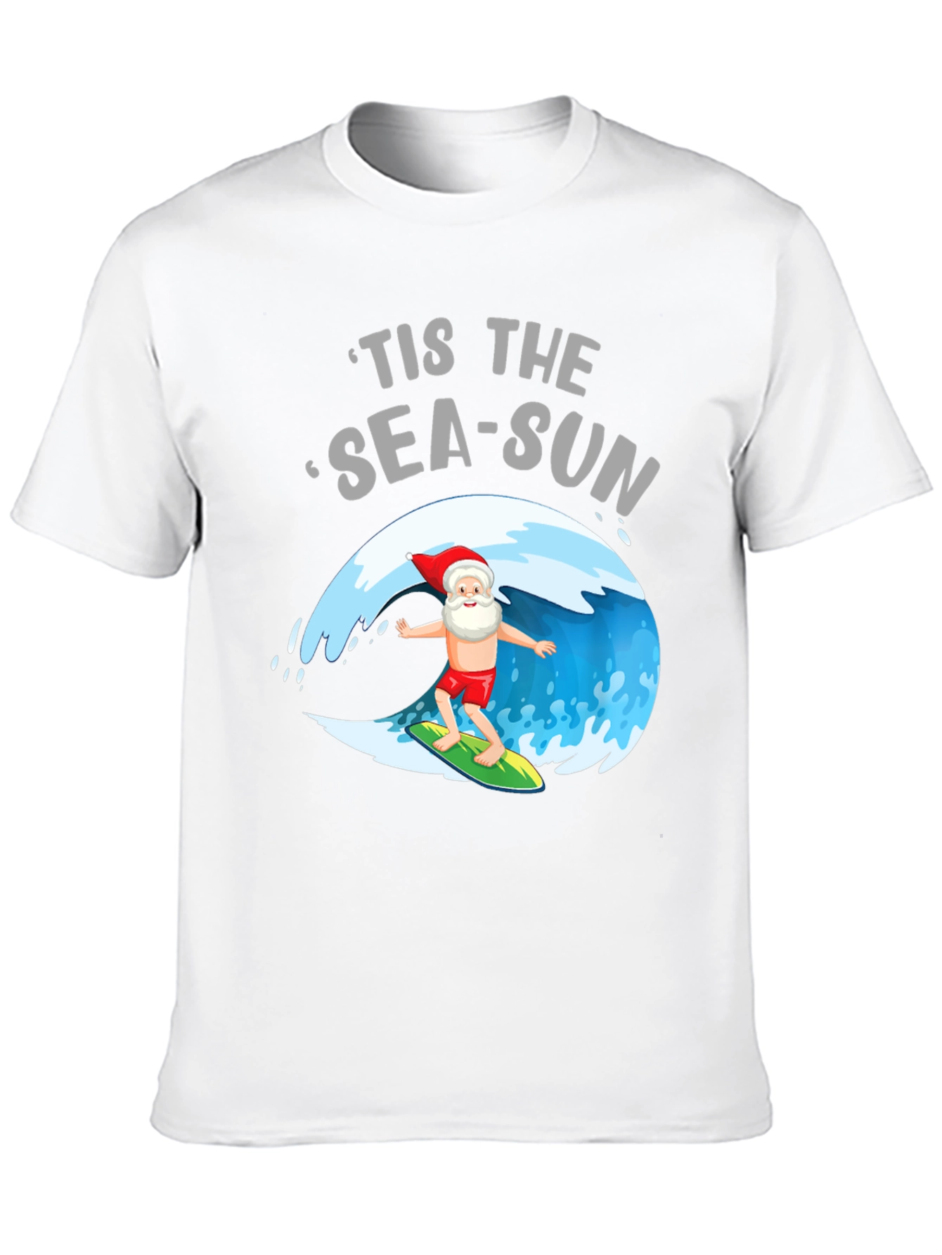 Tis the Sea-Sun Santa Surfing T-Shirt