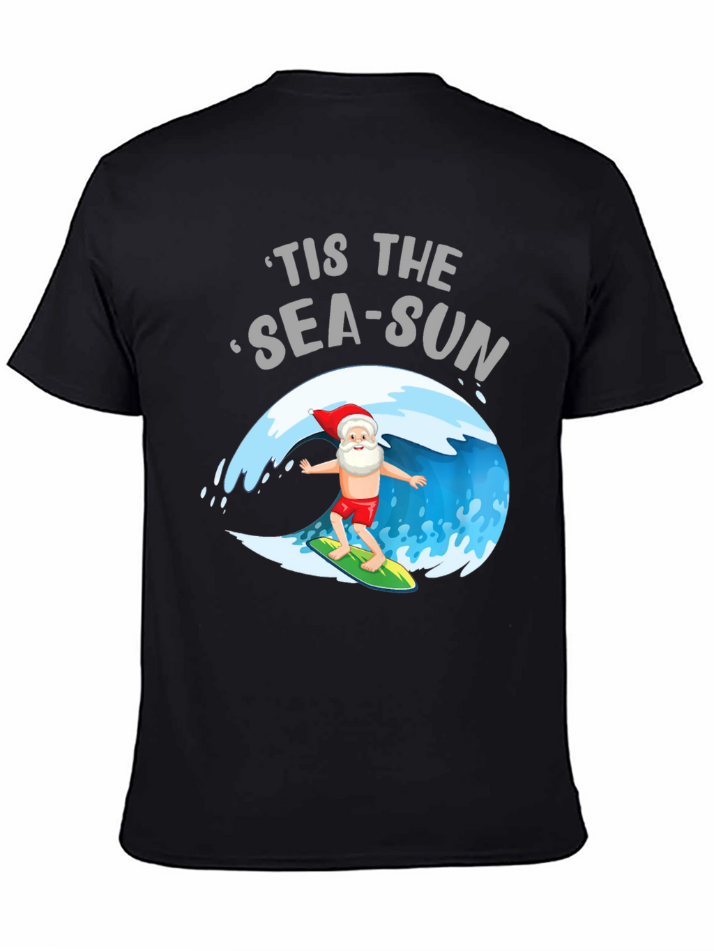 Tis the Sea-Sun Santa Surfing T-Shirt