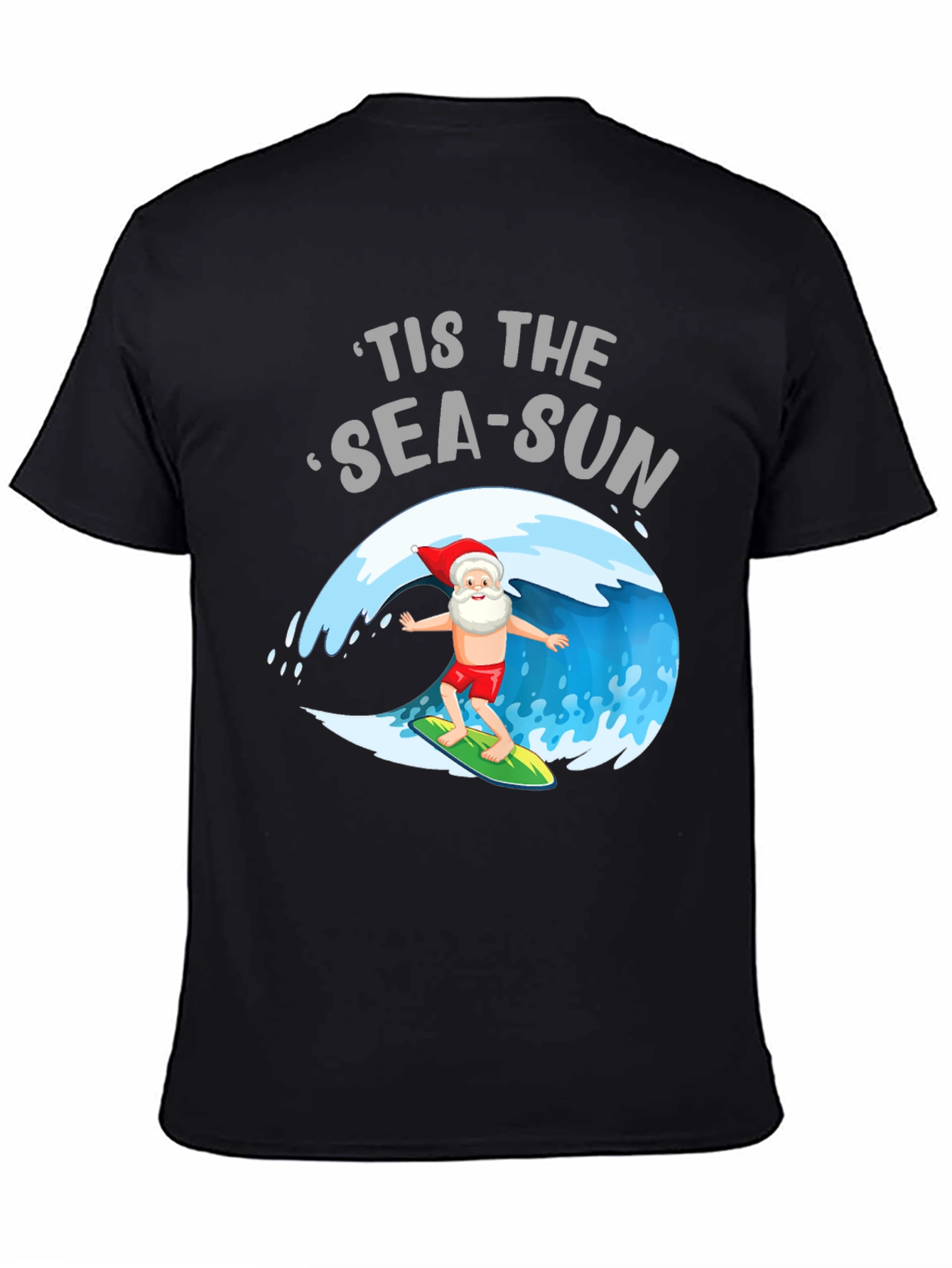 Tis the Sea-Sun Santa Surfing T-Shirt