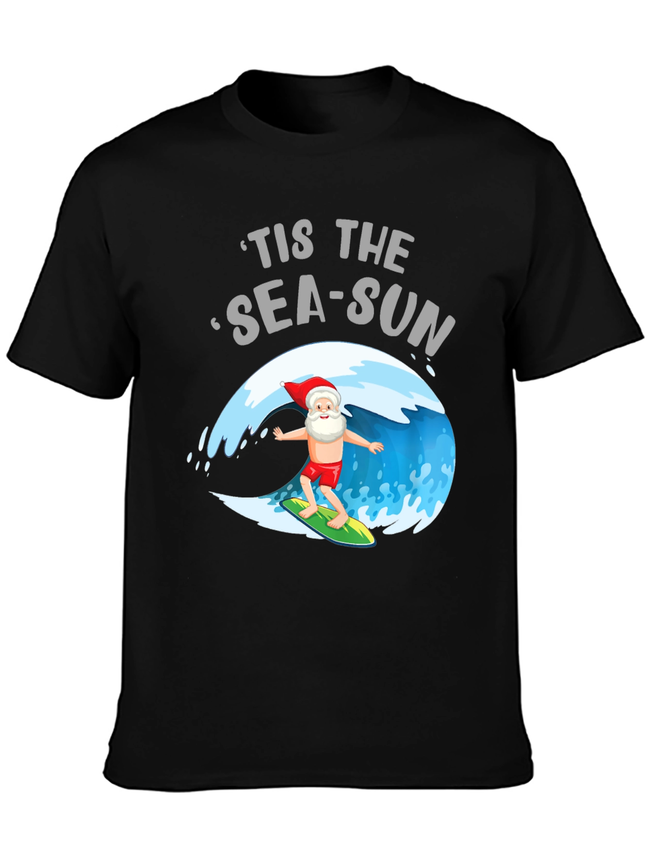 Tis the Sea-Sun Santa Surfing T-Shirt