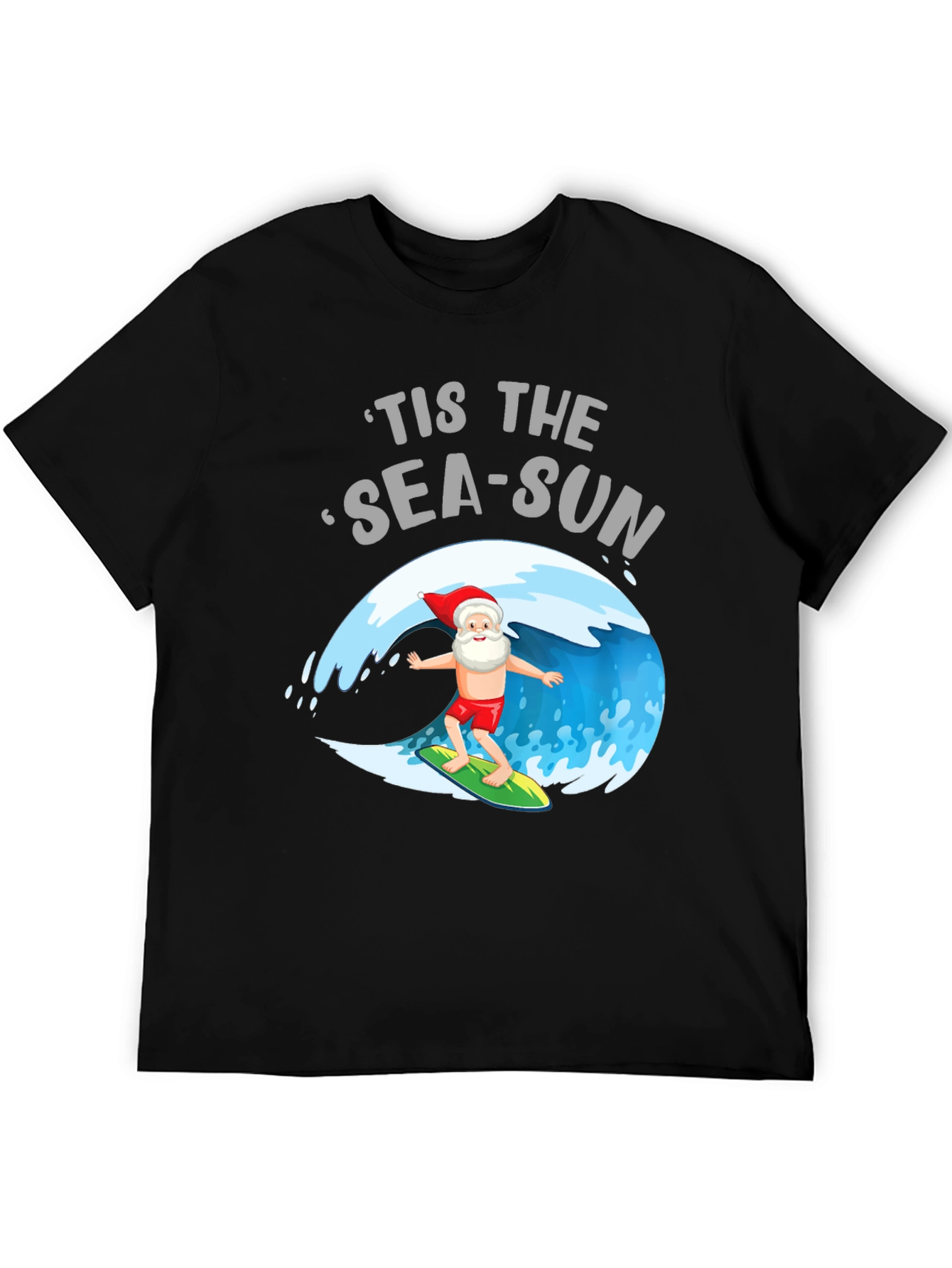 Tis the Sea-Sun Santa Surfing T-Shirt