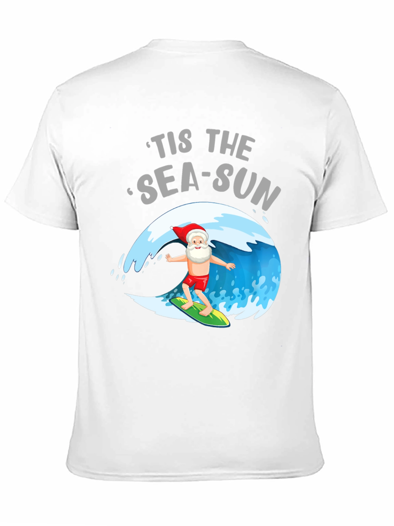 Tis the Sea-Sun Santa Surfing T-Shirt