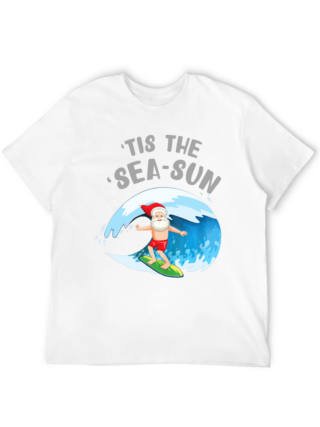 Tis the Sea-Sun Santa Surfing T-Shirt