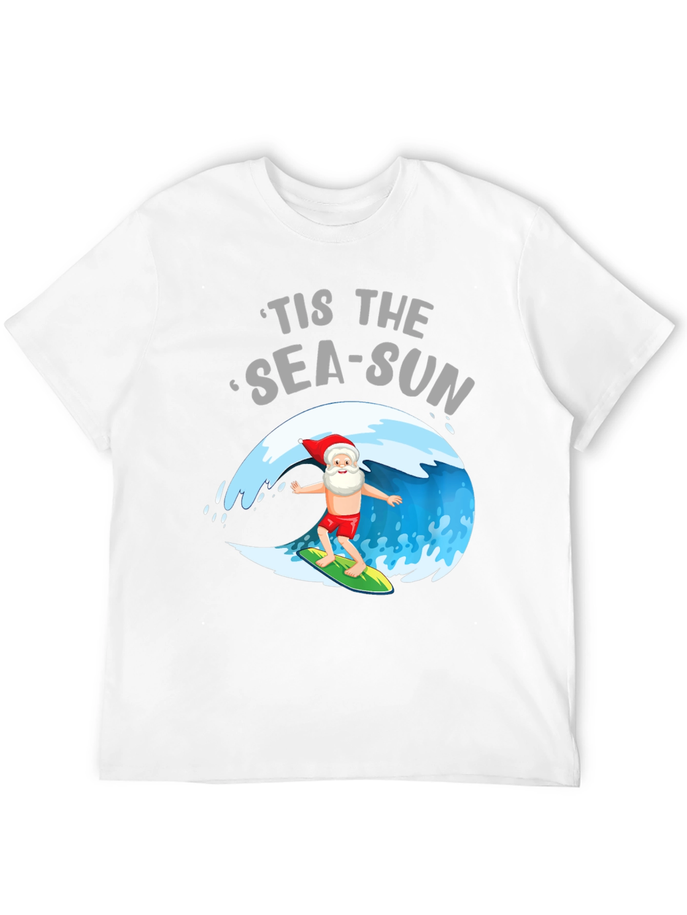Tis the Sea-Sun Santa Surfing T-Shirt