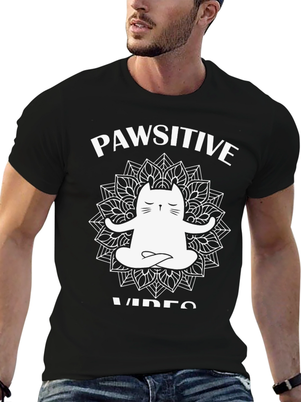 Pawsitive Vibes Cat Mandala Graphic Tee