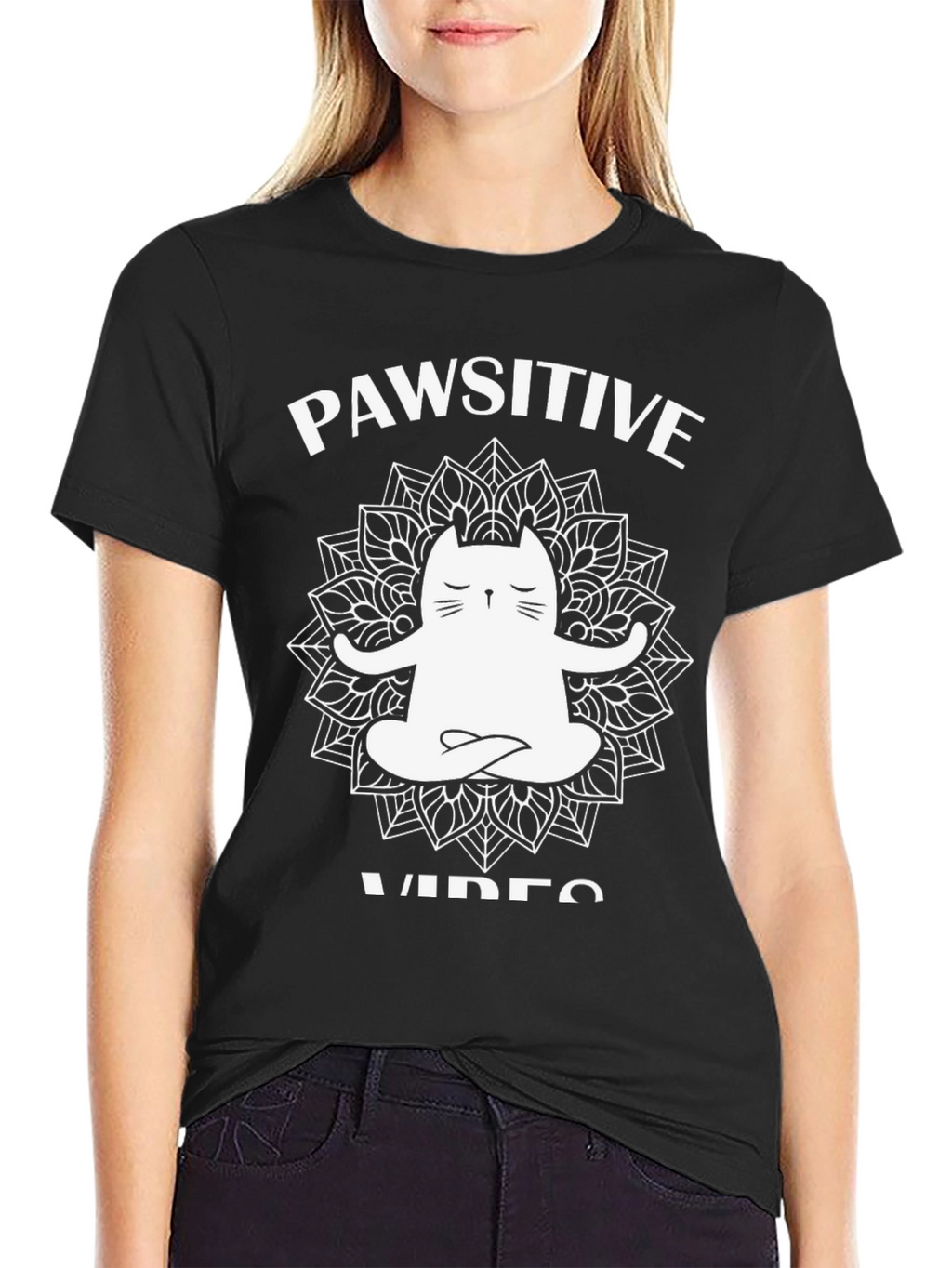Pawsitive Vibes Cat Mandala Graphic Tee