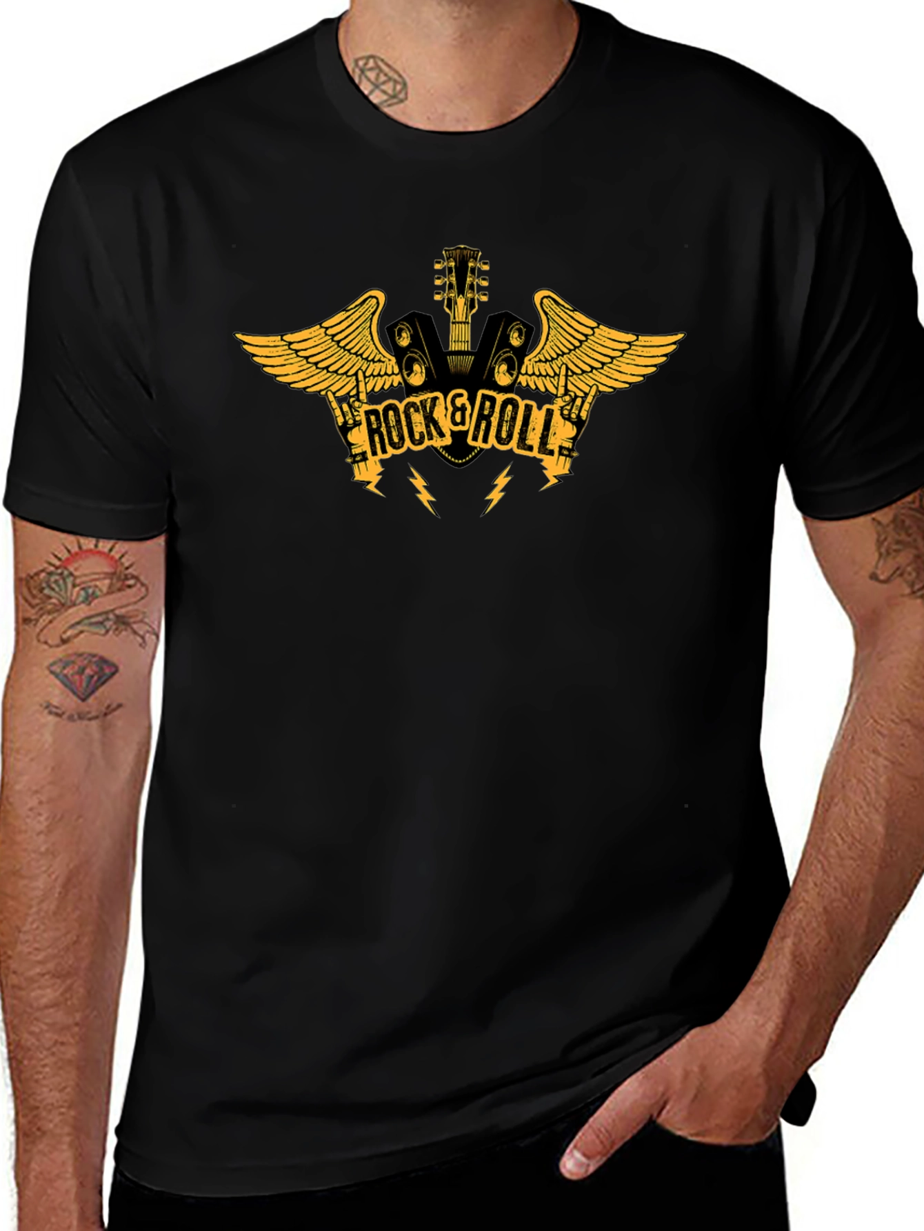 Rock & Roll Guitar Graphic Black T-Shirt