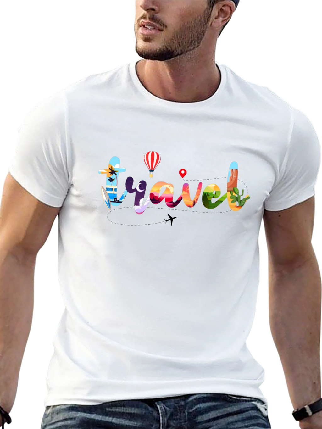 Travel Graphic T-Shirt - Mens Black Crew Neck