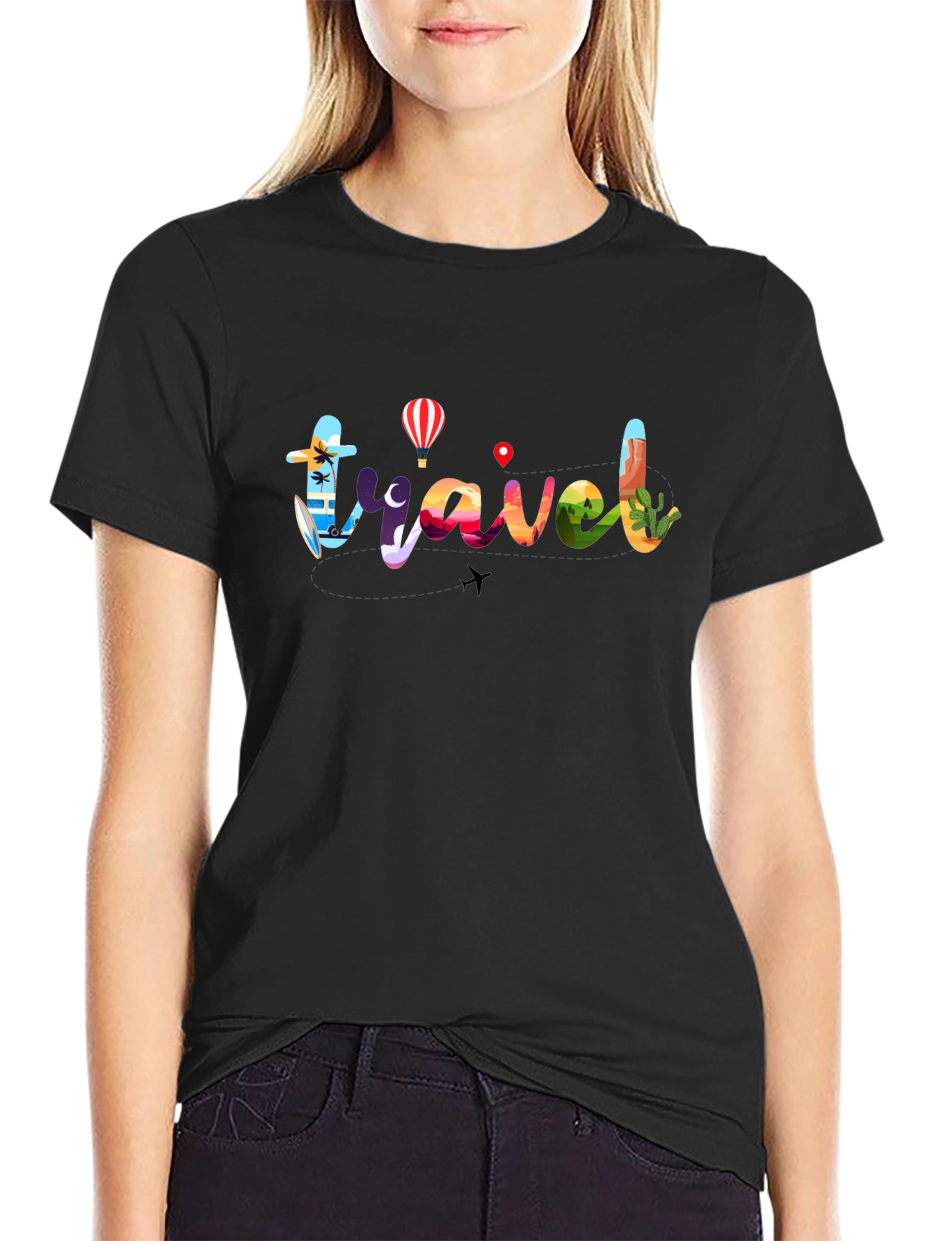 Travel Graphic T-Shirt - Mens Black Crew Neck