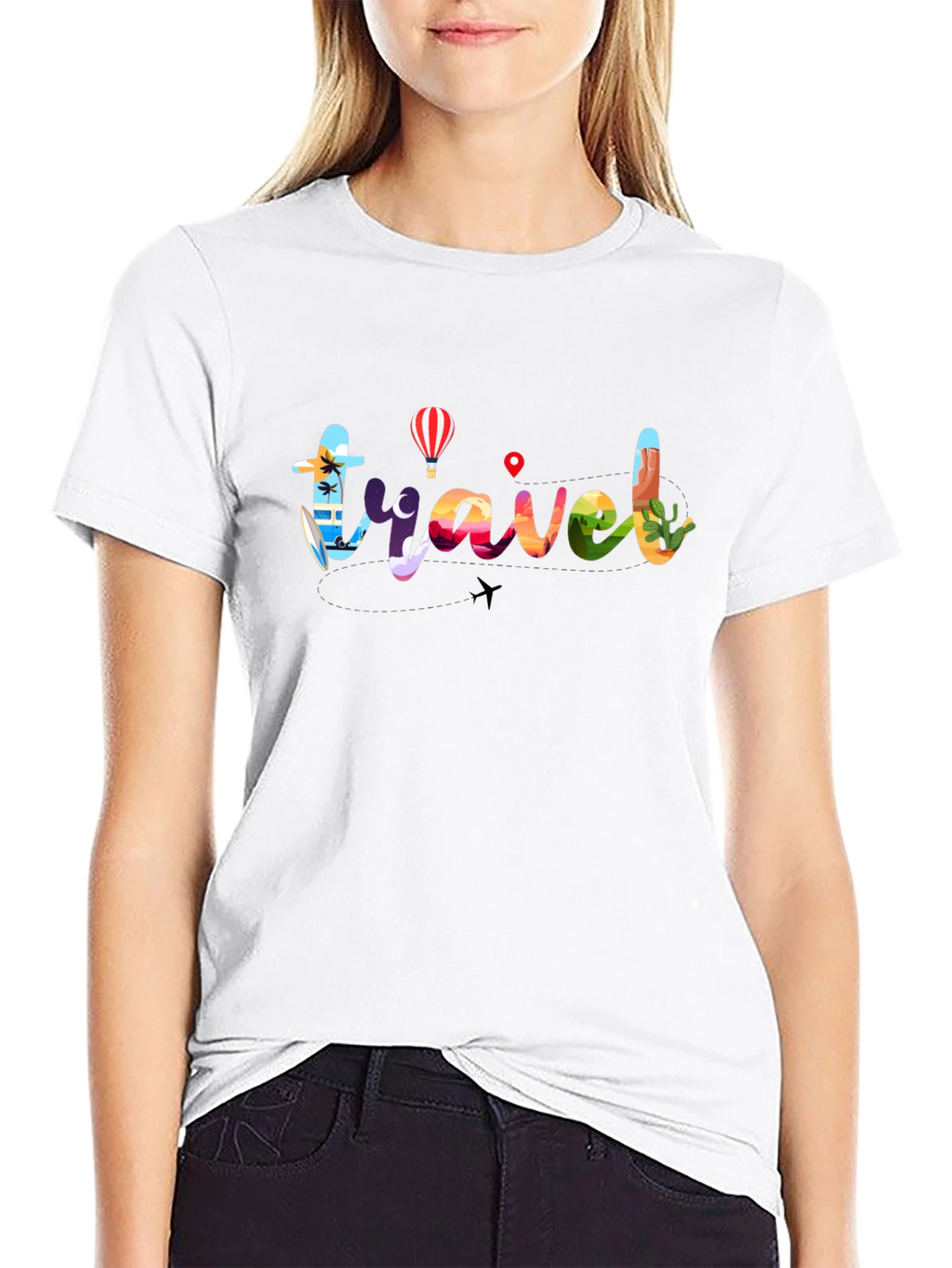 Travel Graphic T-Shirt - Mens Black Crew Neck