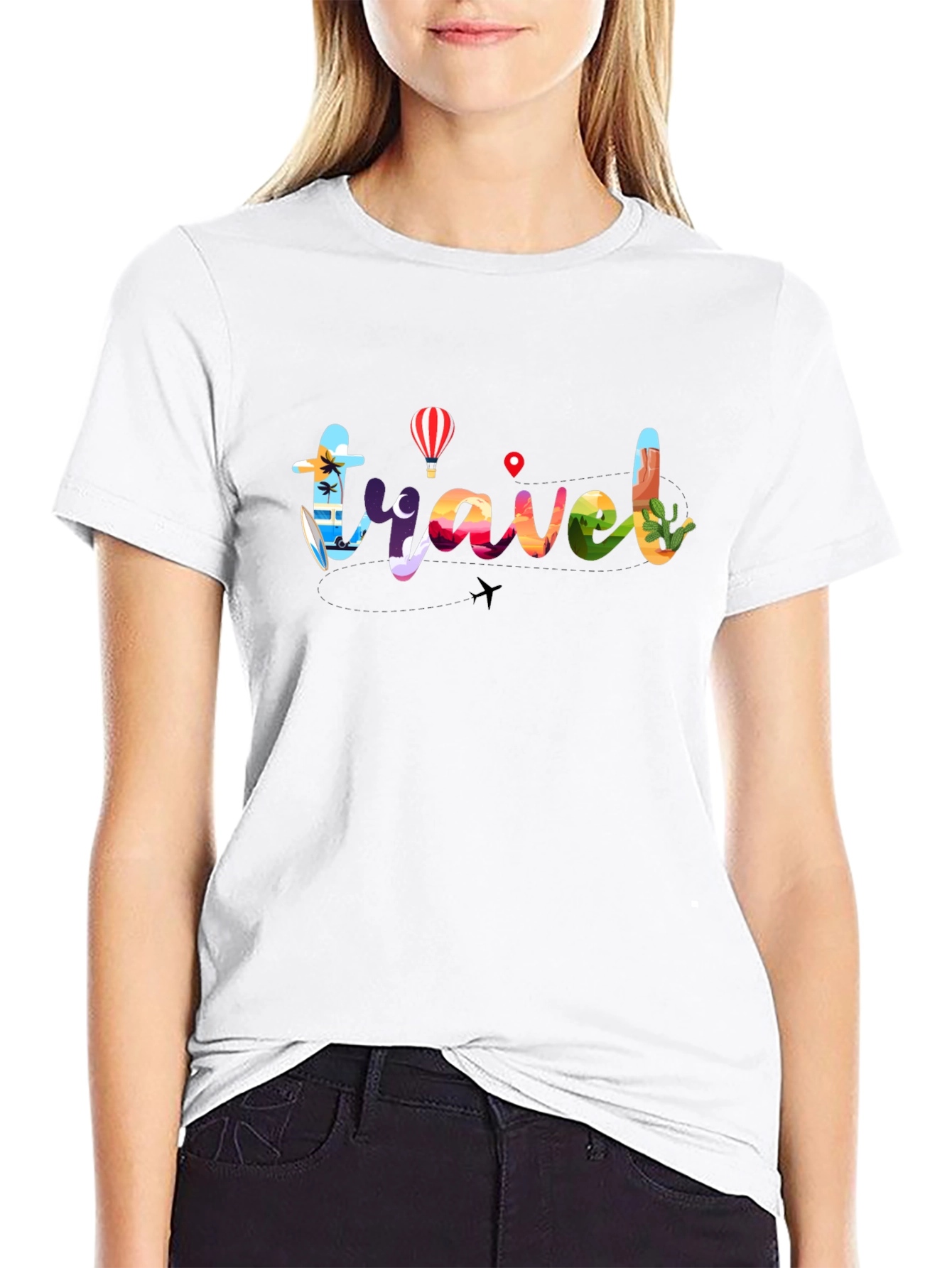 Travel Graphic T-Shirt - Mens Black Crew Neck