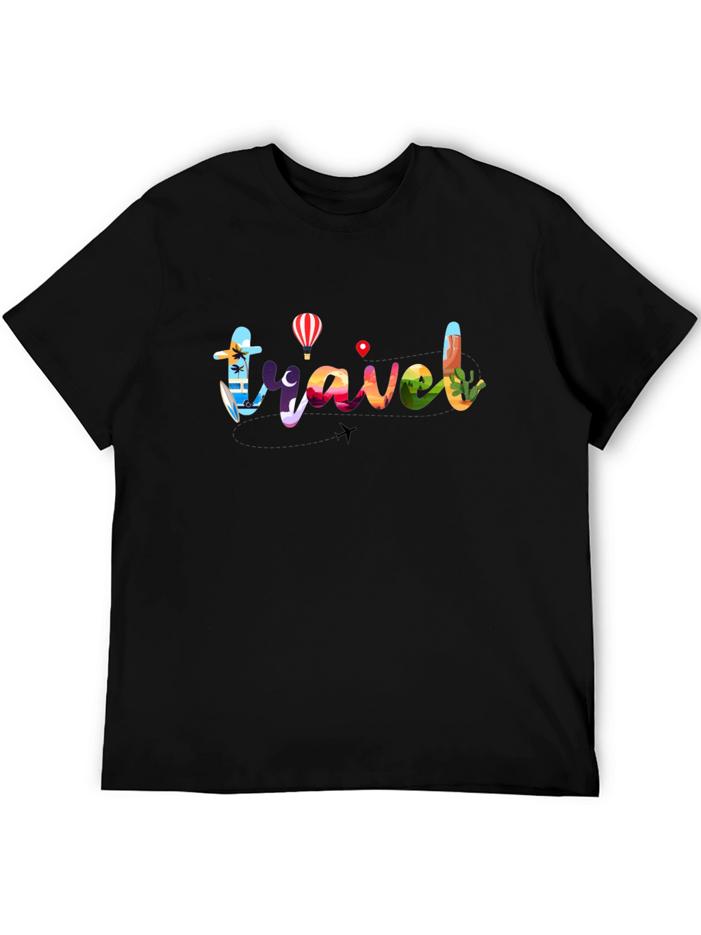 Travel Graphic T-Shirt - Mens Black Crew Neck
