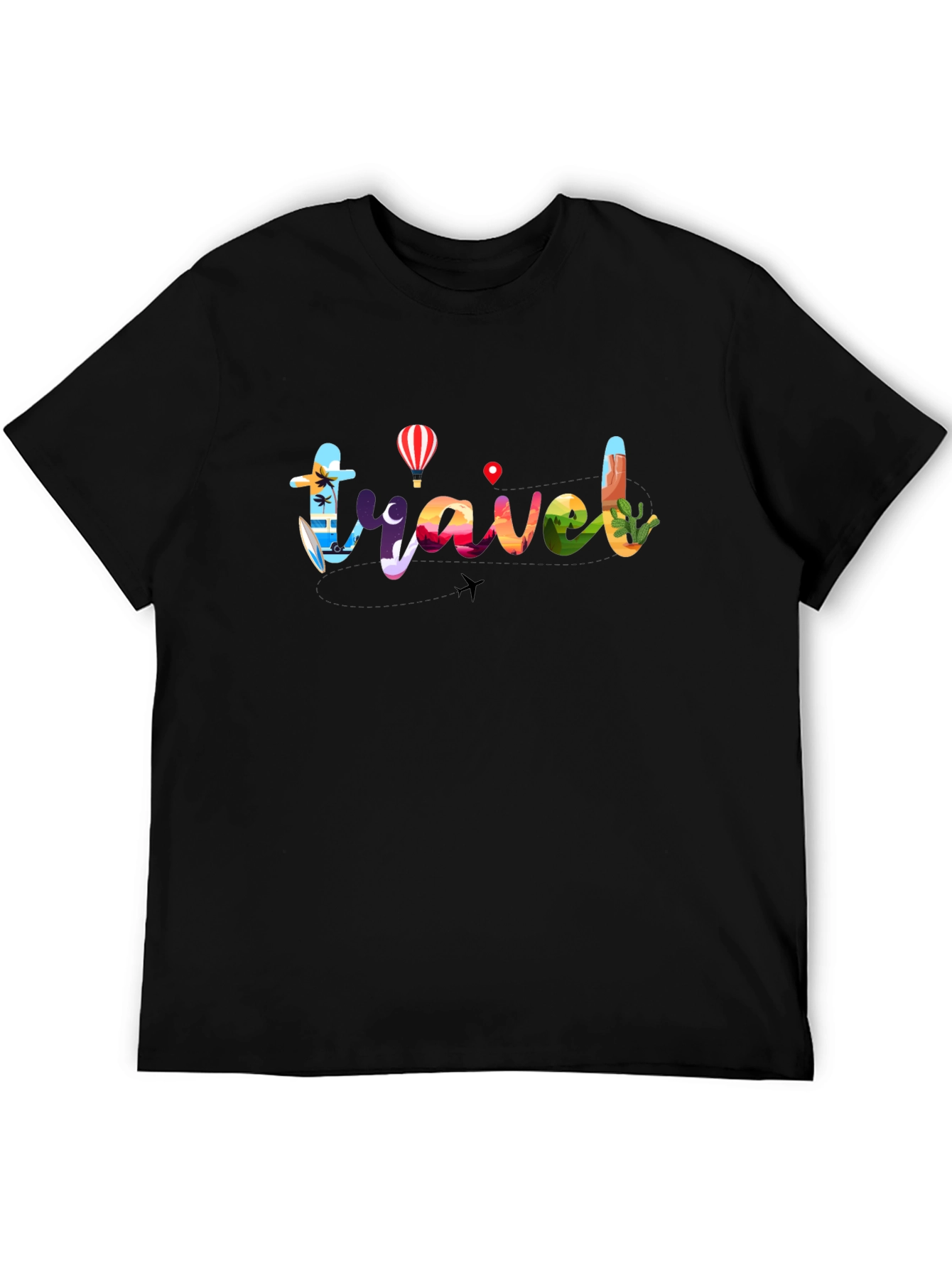 Travel Graphic T-Shirt - Mens Black Crew Neck