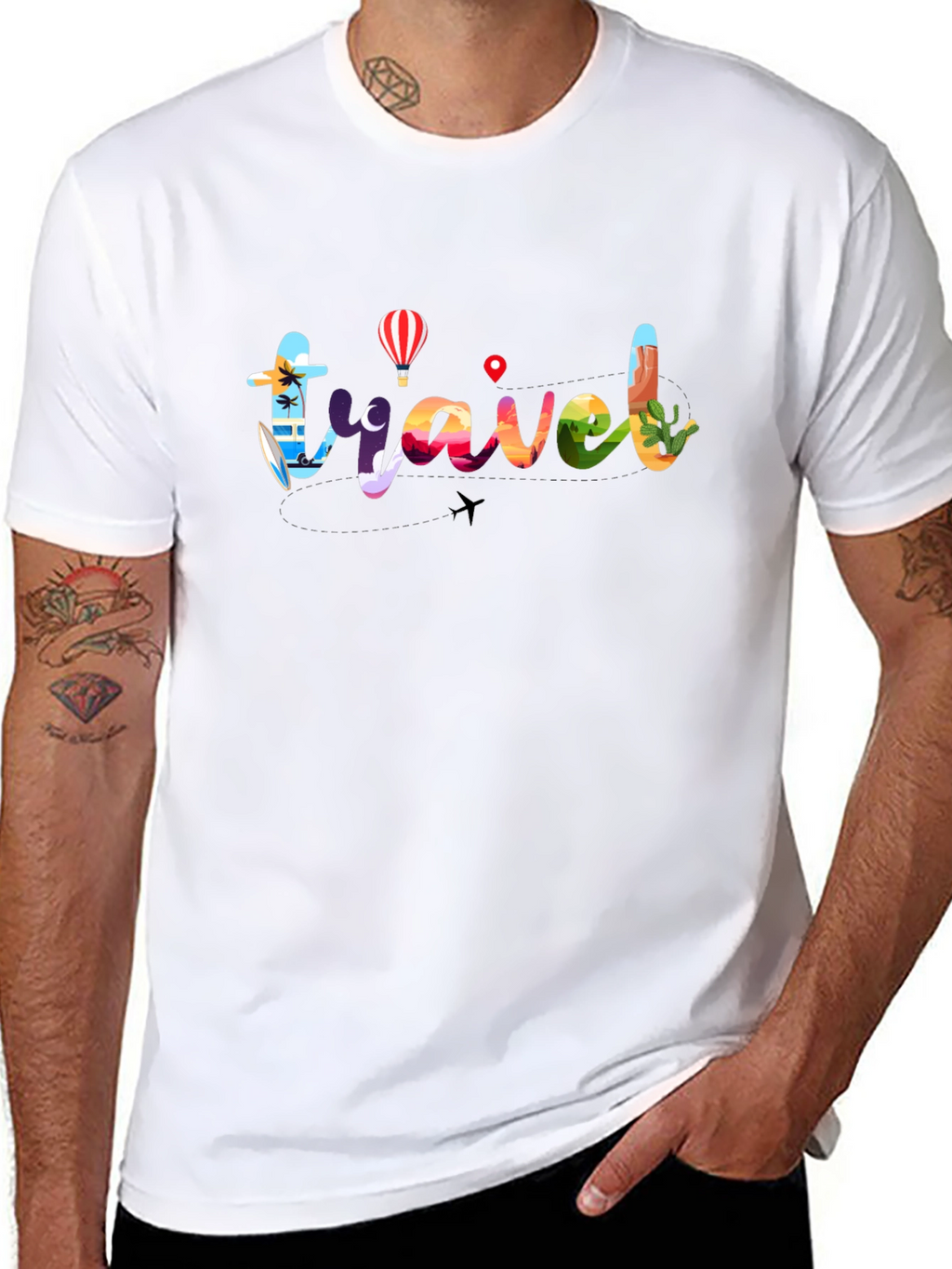 Travel Graphic T-Shirt - Mens Black Crew Neck