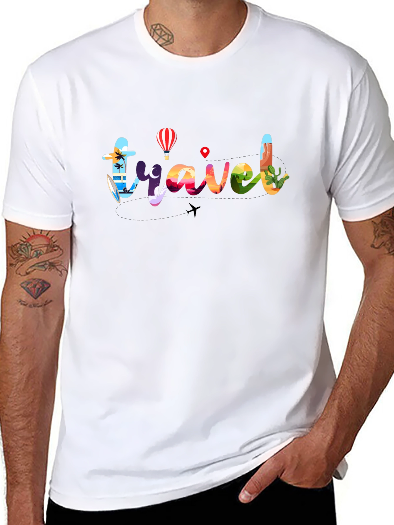 Travel Graphic T-Shirt - Mens Black Crew Neck