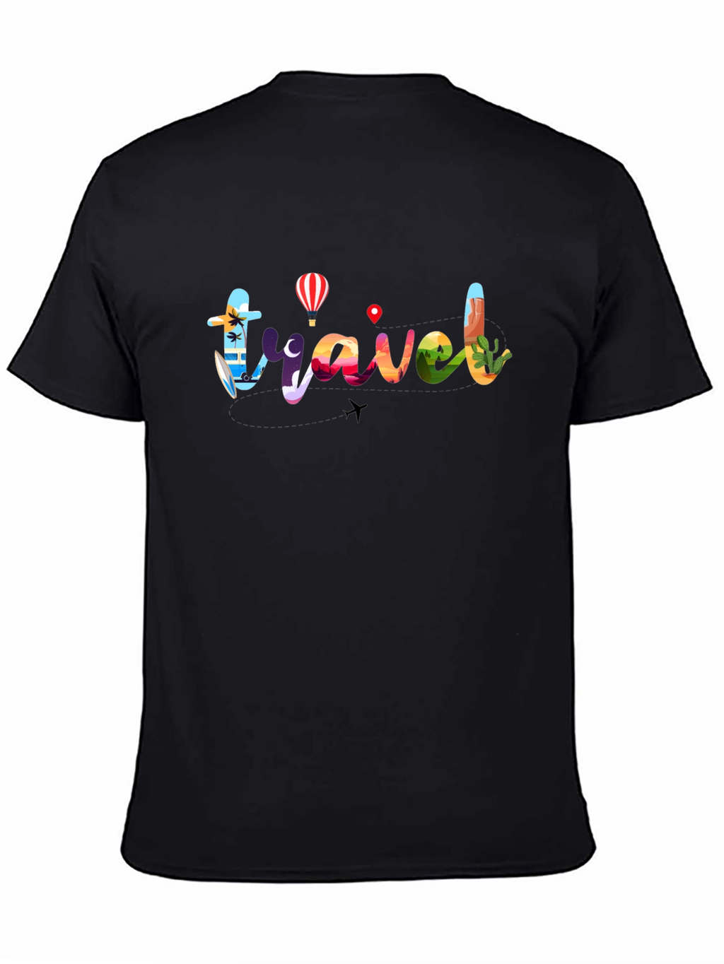 Travel Graphic T-Shirt - Mens Black Crew Neck
