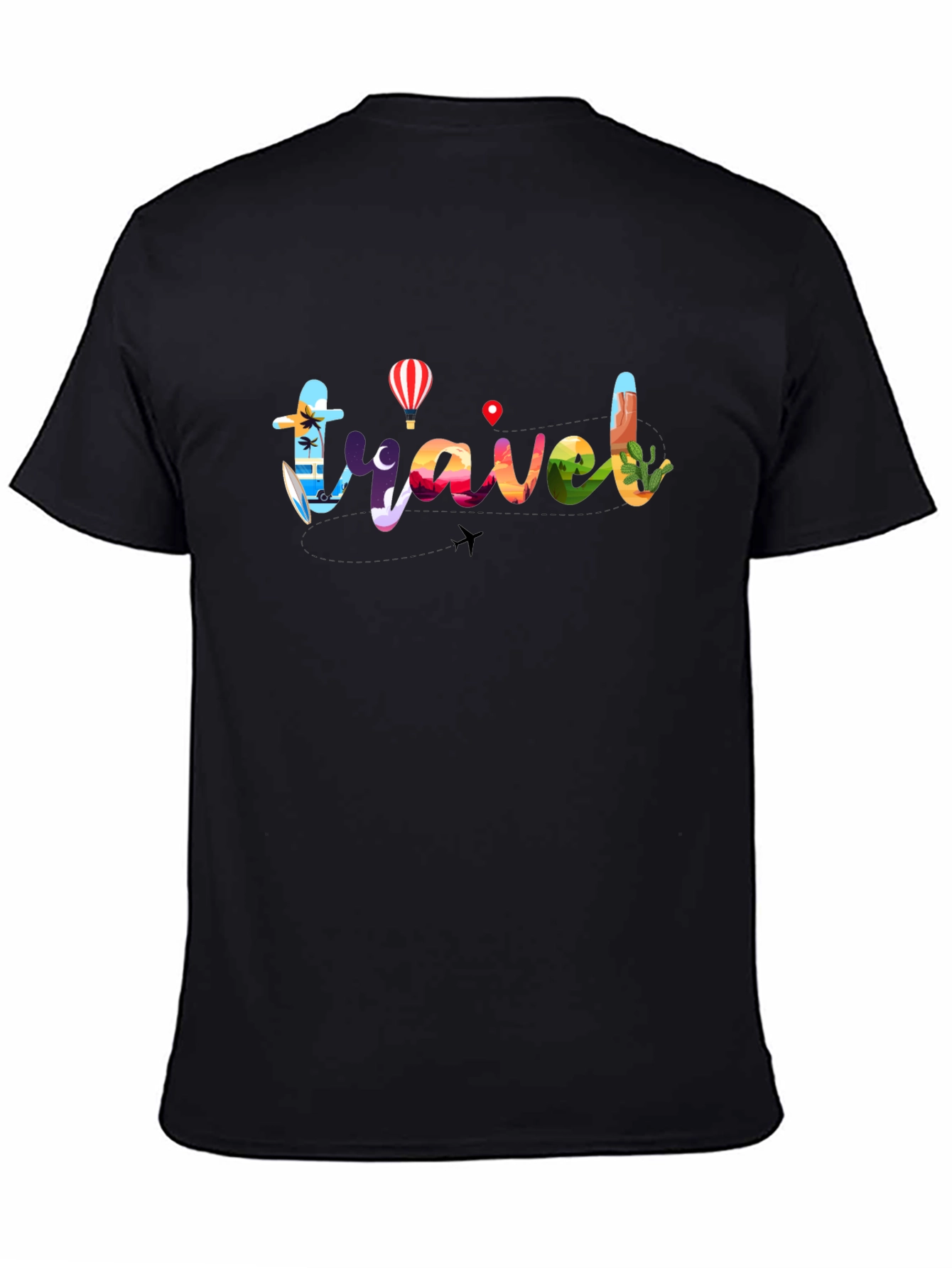 Travel Graphic T-Shirt - Mens Black Crew Neck