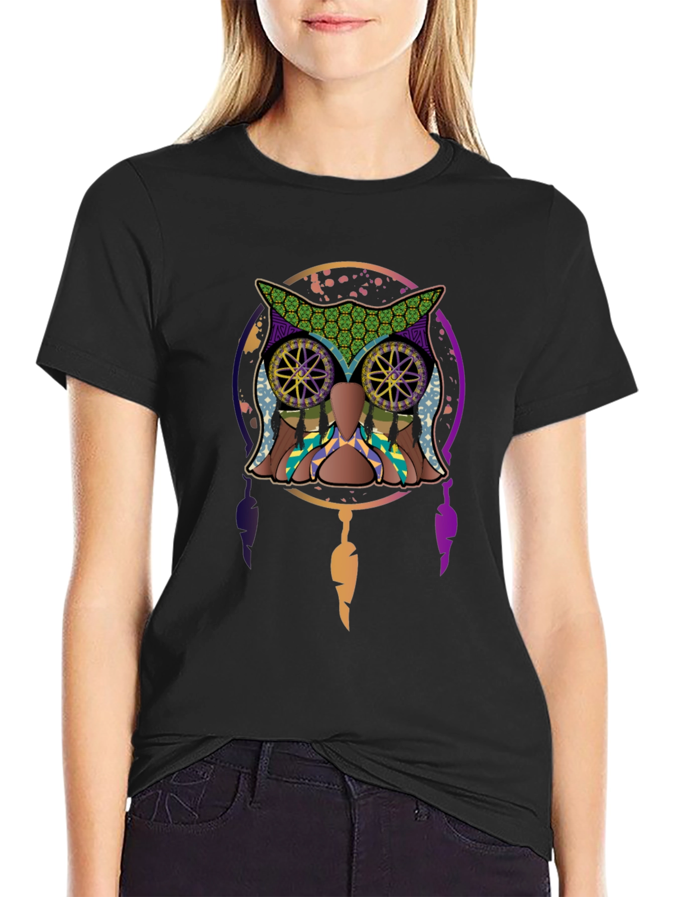 Owl Dreamcatcher Graphic Tee - Mens Black T-Shirt