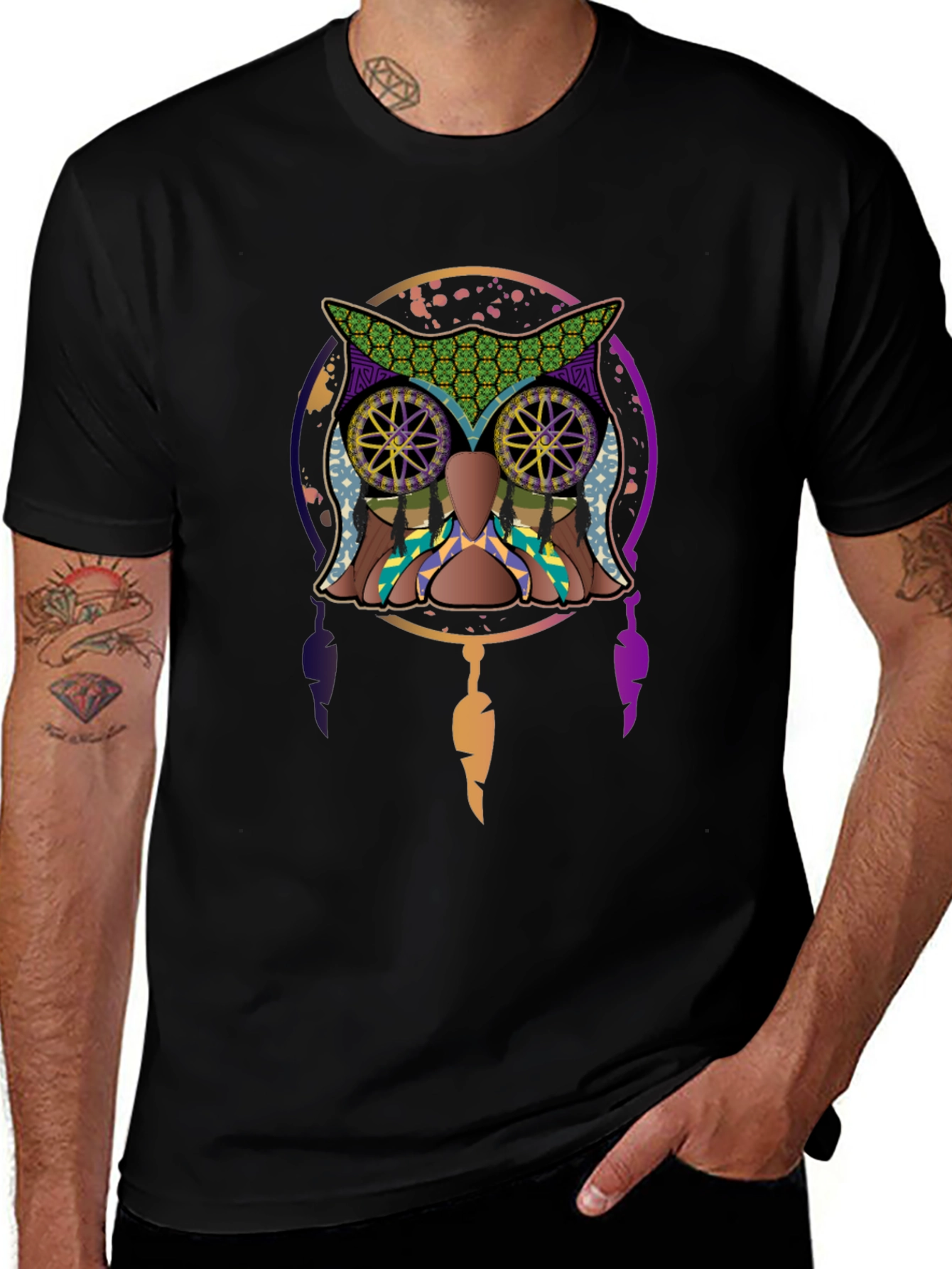 Owl Dreamcatcher Graphic Tee - Mens Black T-Shirt
