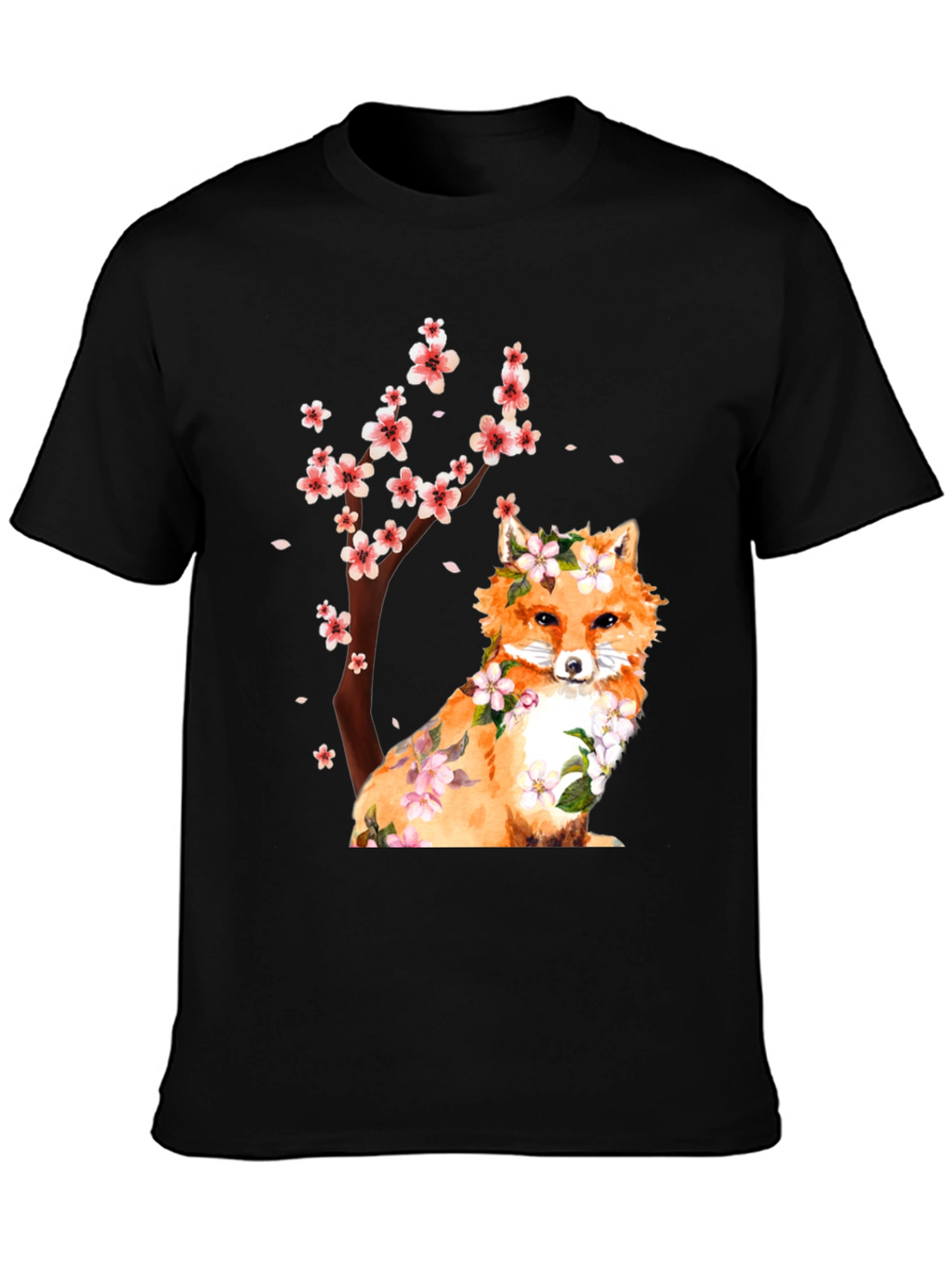 Fox and Cherry Blossom Print T-Shirt