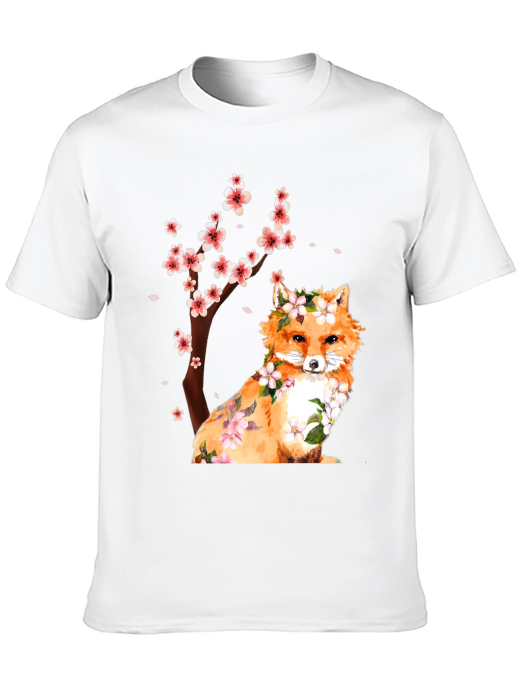 Fox and Cherry Blossom Print T-Shirt