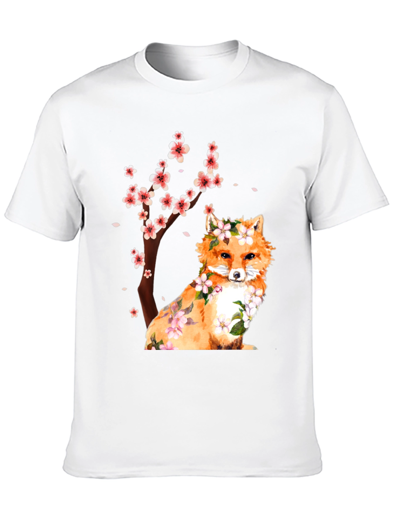 Fox and Cherry Blossom Print T-Shirt