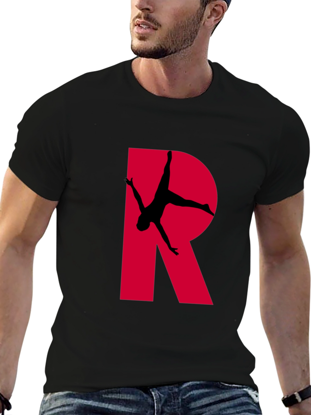 Gymnast Letter R T-Shirt - Black