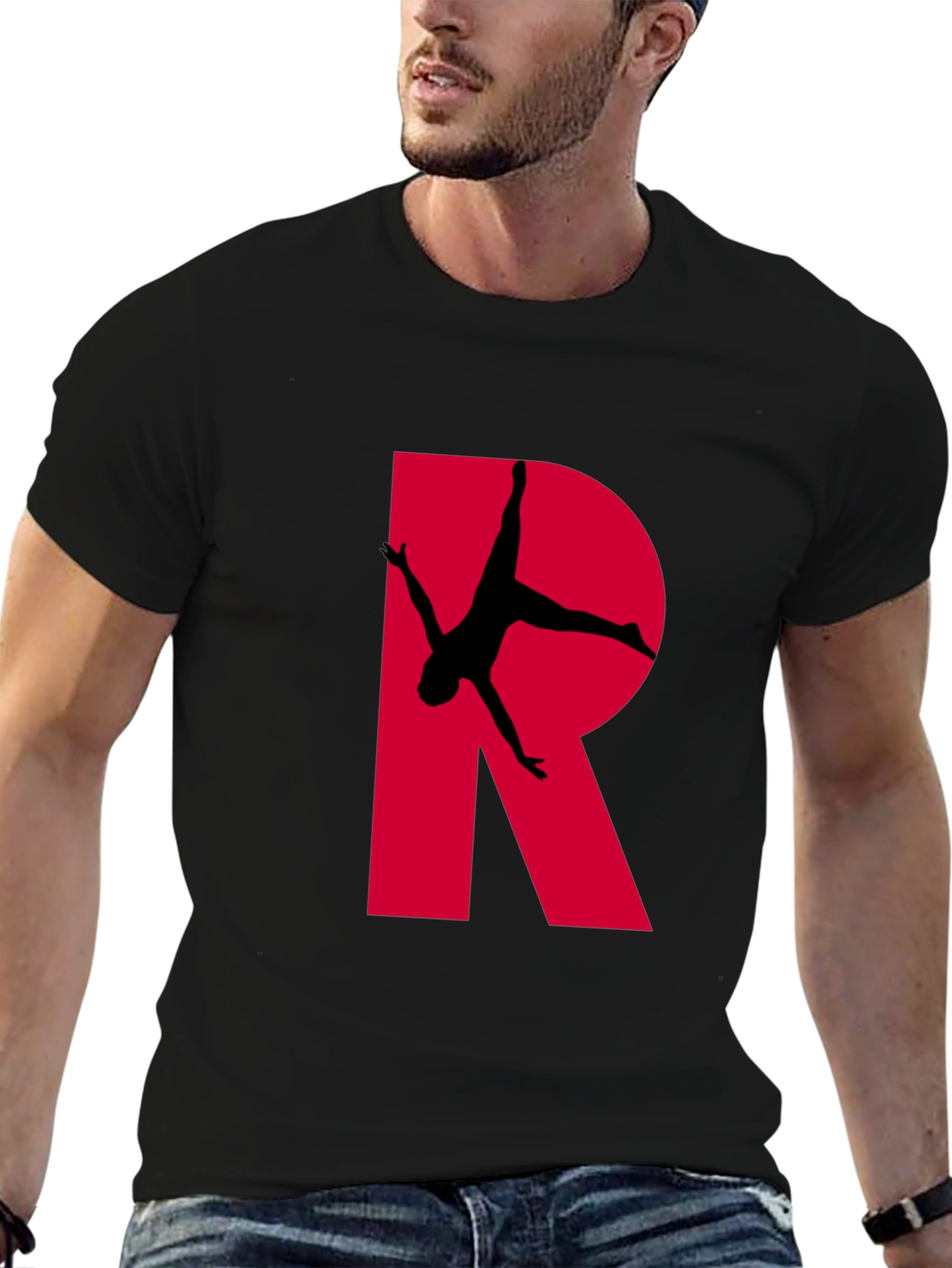 Gymnast Letter R T-Shirt - Black