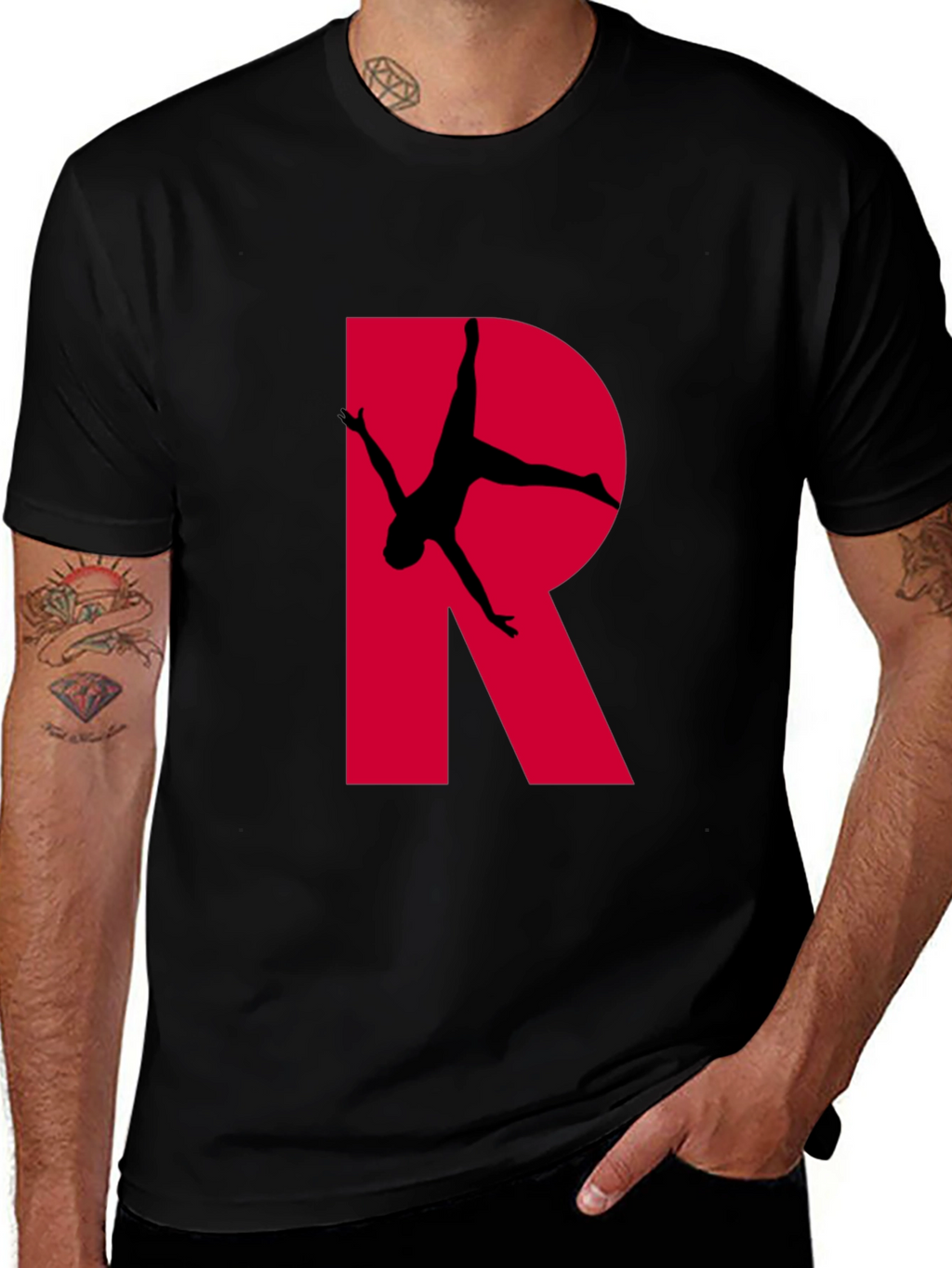 Gymnast Letter R T-Shirt - Black