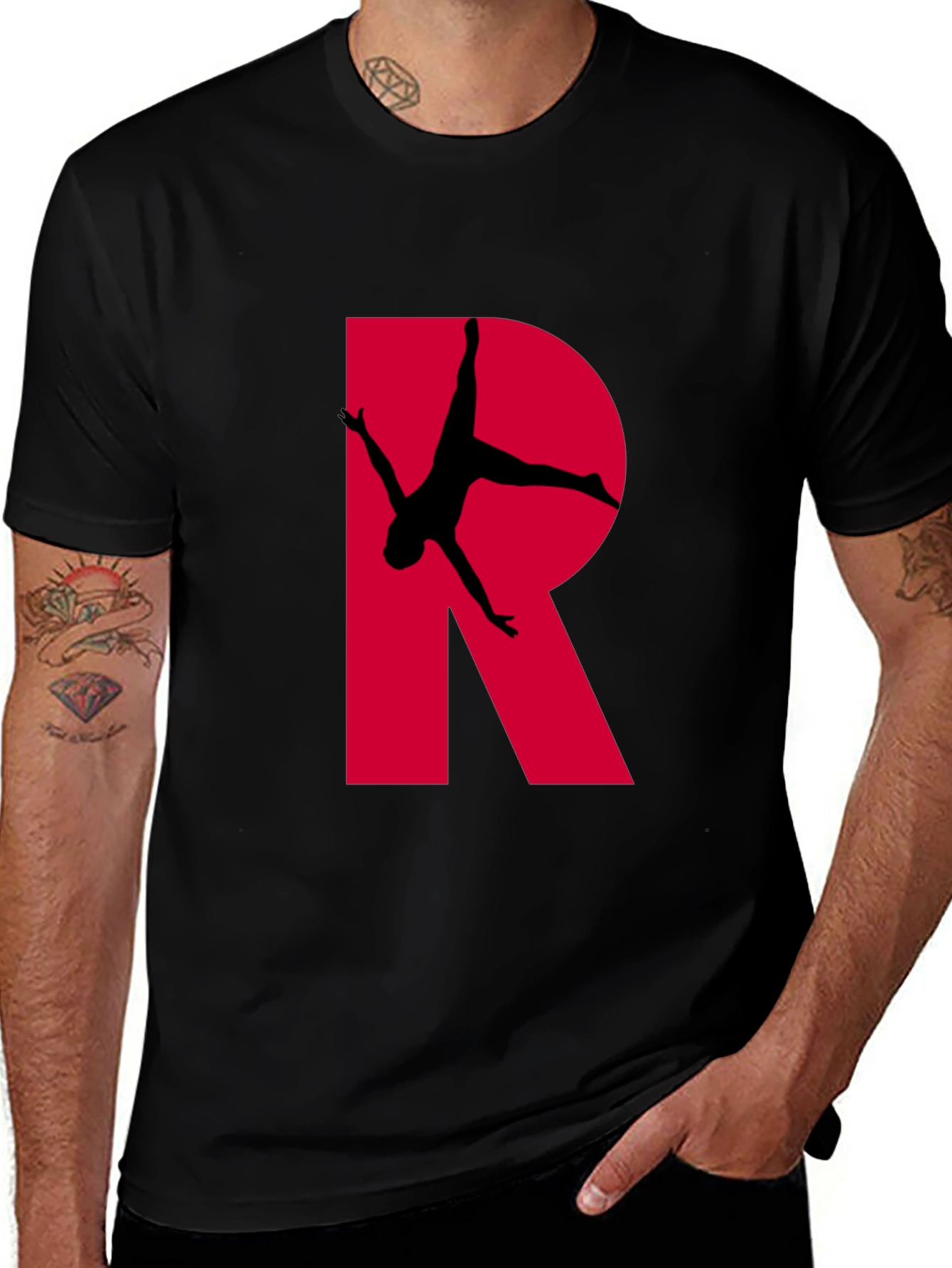 Gymnast Letter R T-Shirt - Black