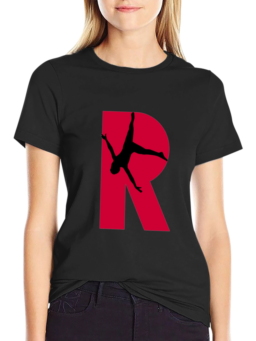 Gymnast Letter R T-Shirt - Black