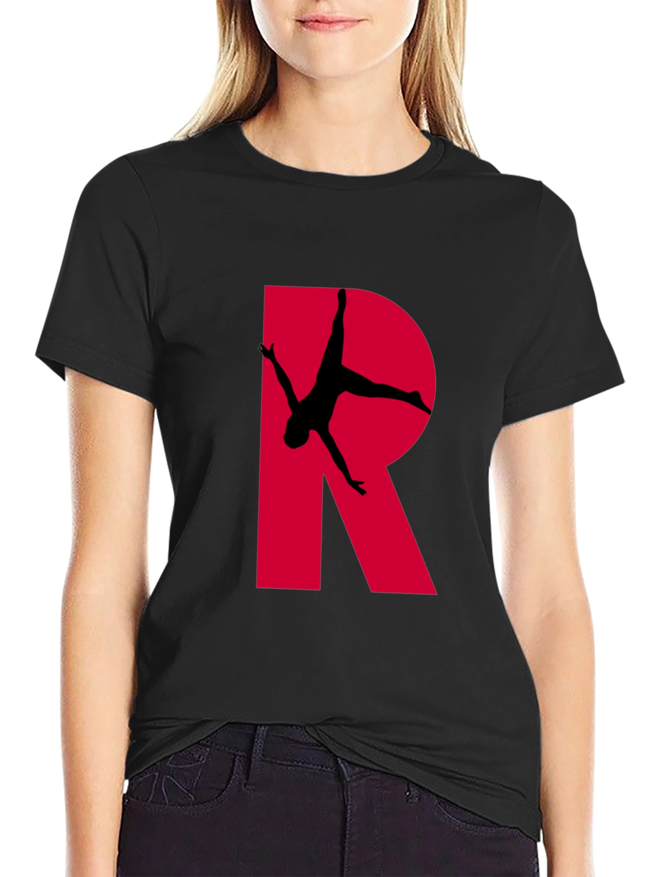 Gymnast Letter R T-Shirt - Black