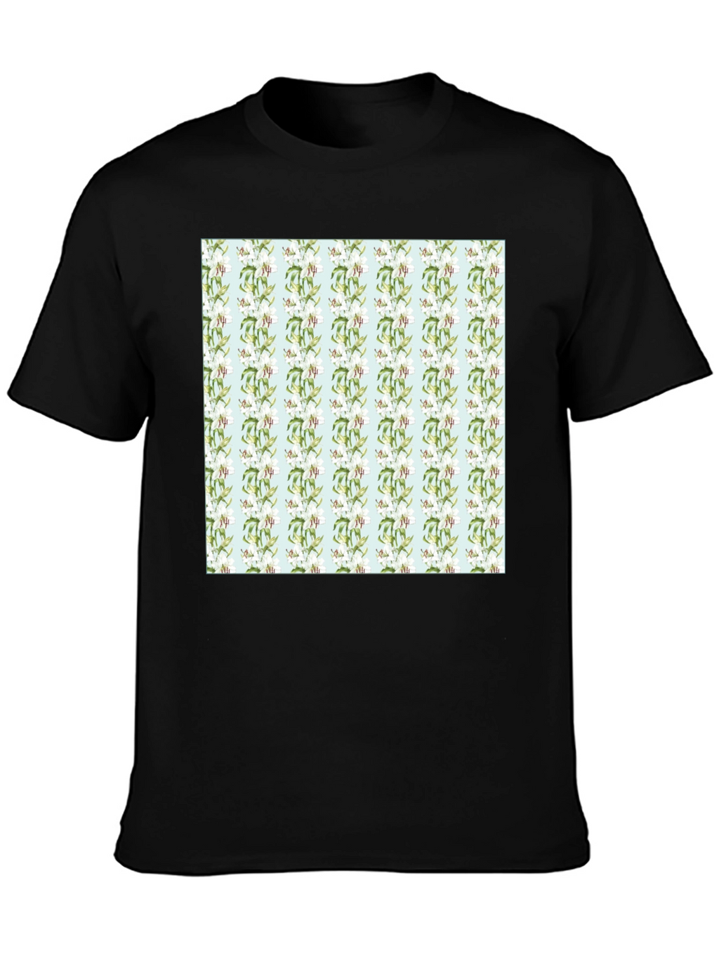 Floral Pattern Mens Black Tee