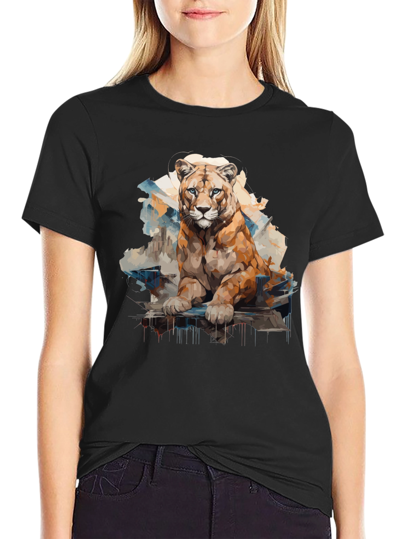 Lion Graphic Print Mens Black T-Shirt