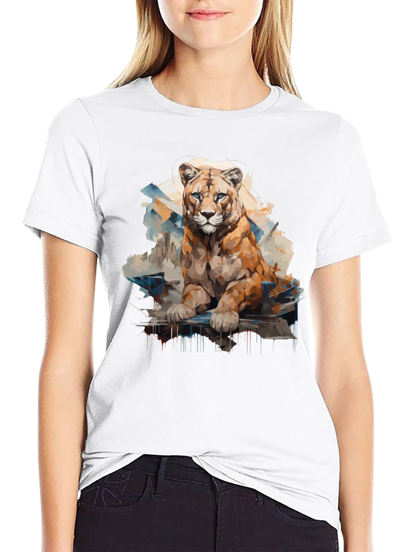 Lion Graphic Print Mens Black T-Shirt