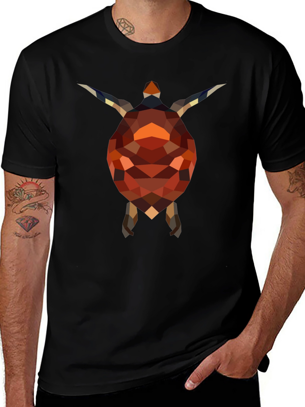 Geometric Turtle Graphic Tee - Stylish Black Shirt