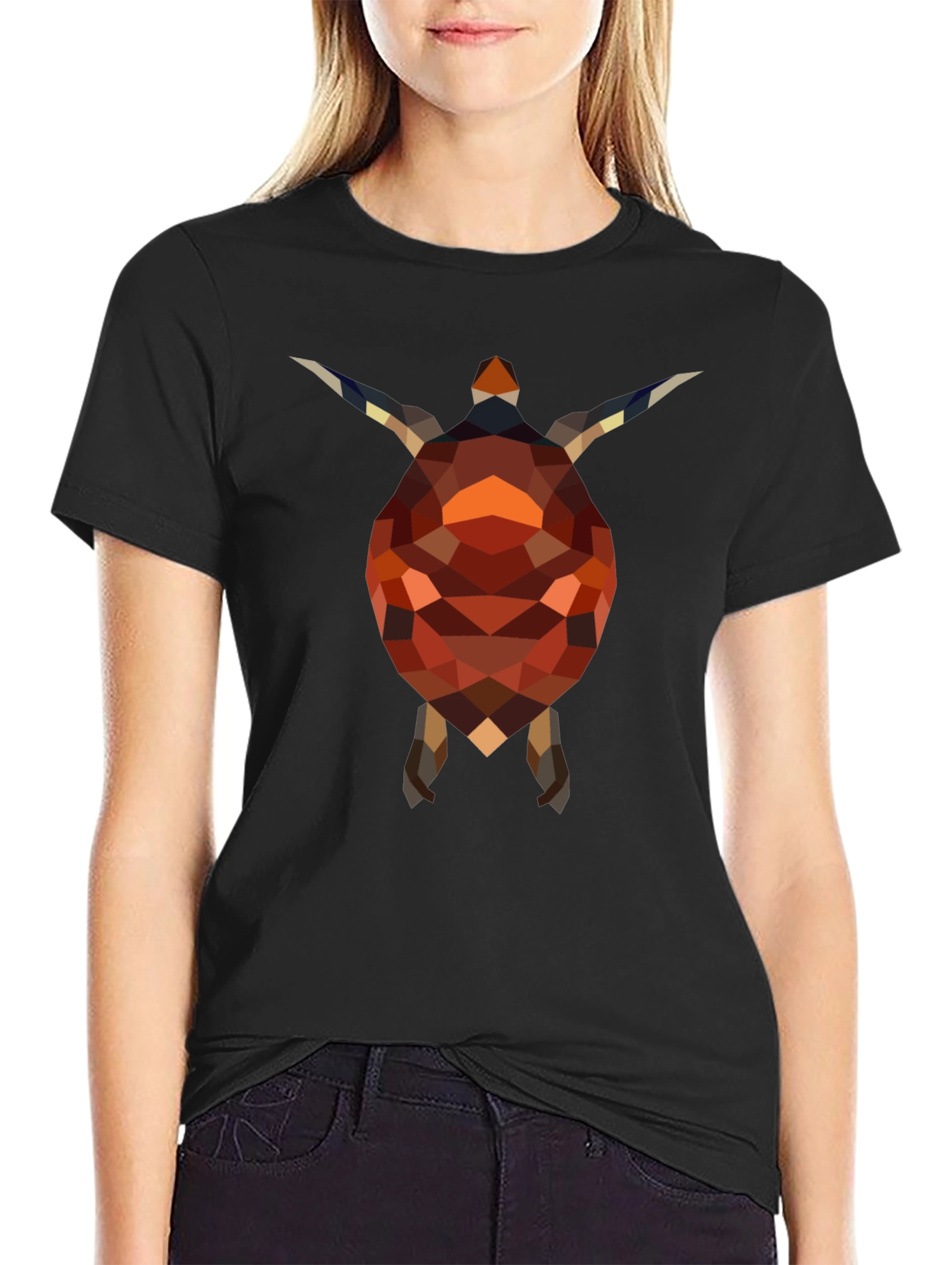 Geometric Turtle Graphic Tee - Stylish Black Shirt