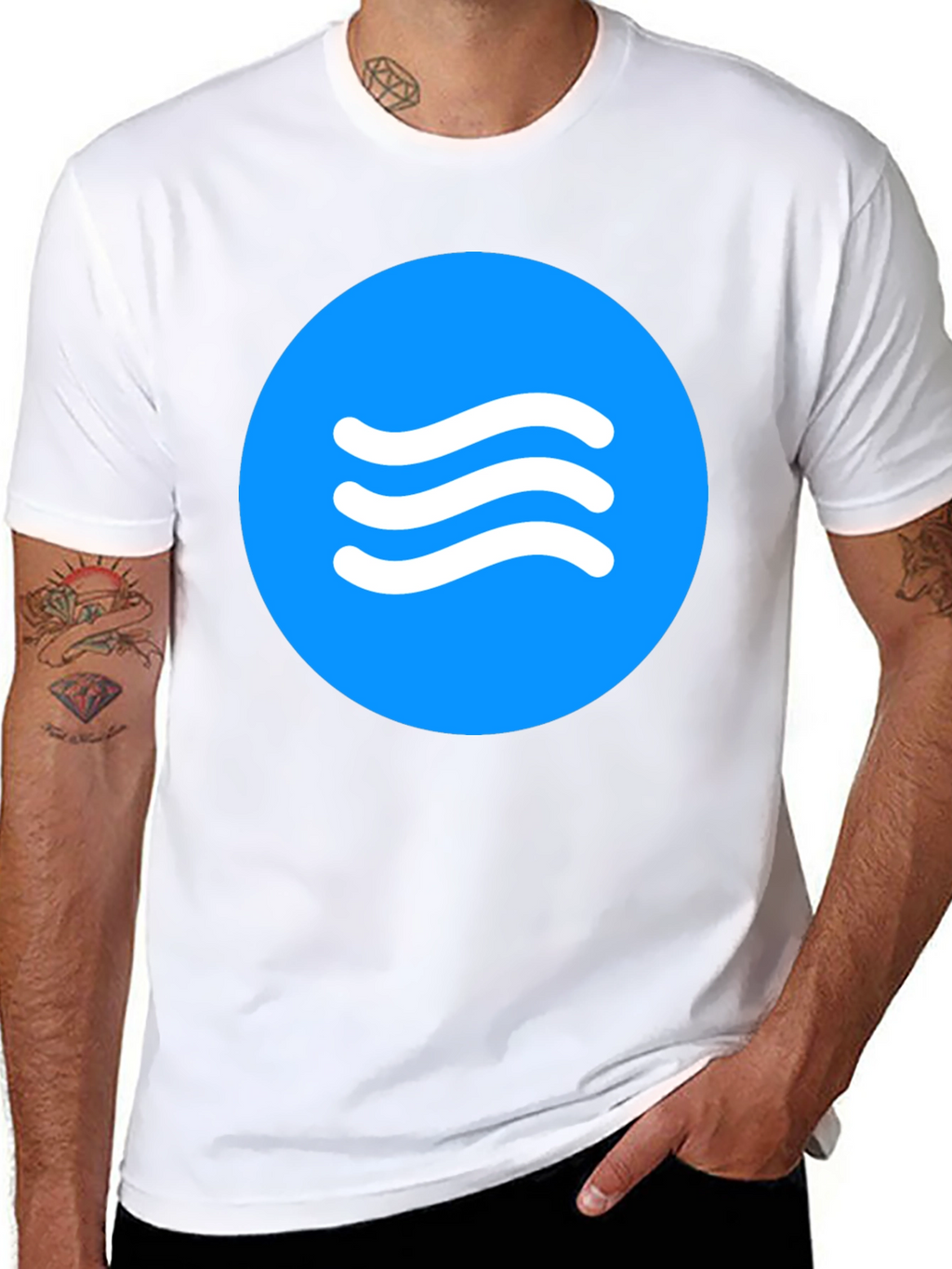 Blue Circle Waves Graphic Black T-Shirt