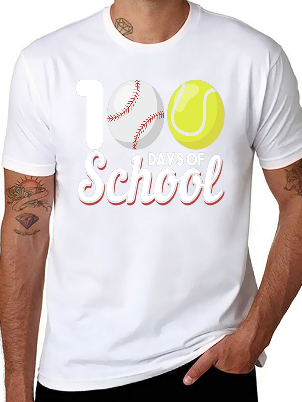 100 Days of School Baseball and Tennis T-Shirt